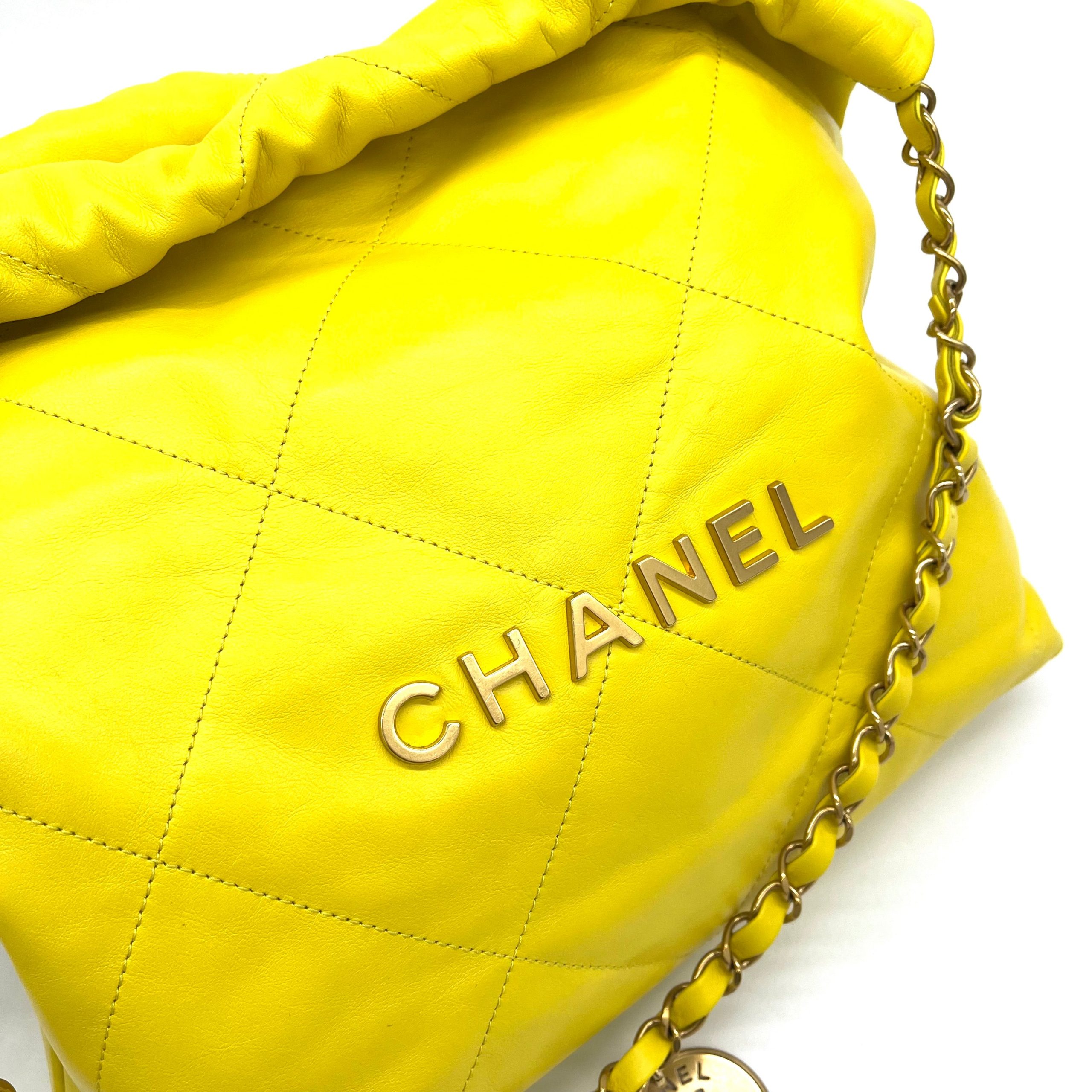 Chanel Shiny Calfskin Quilted Small Chanel 22 Yellow 2023