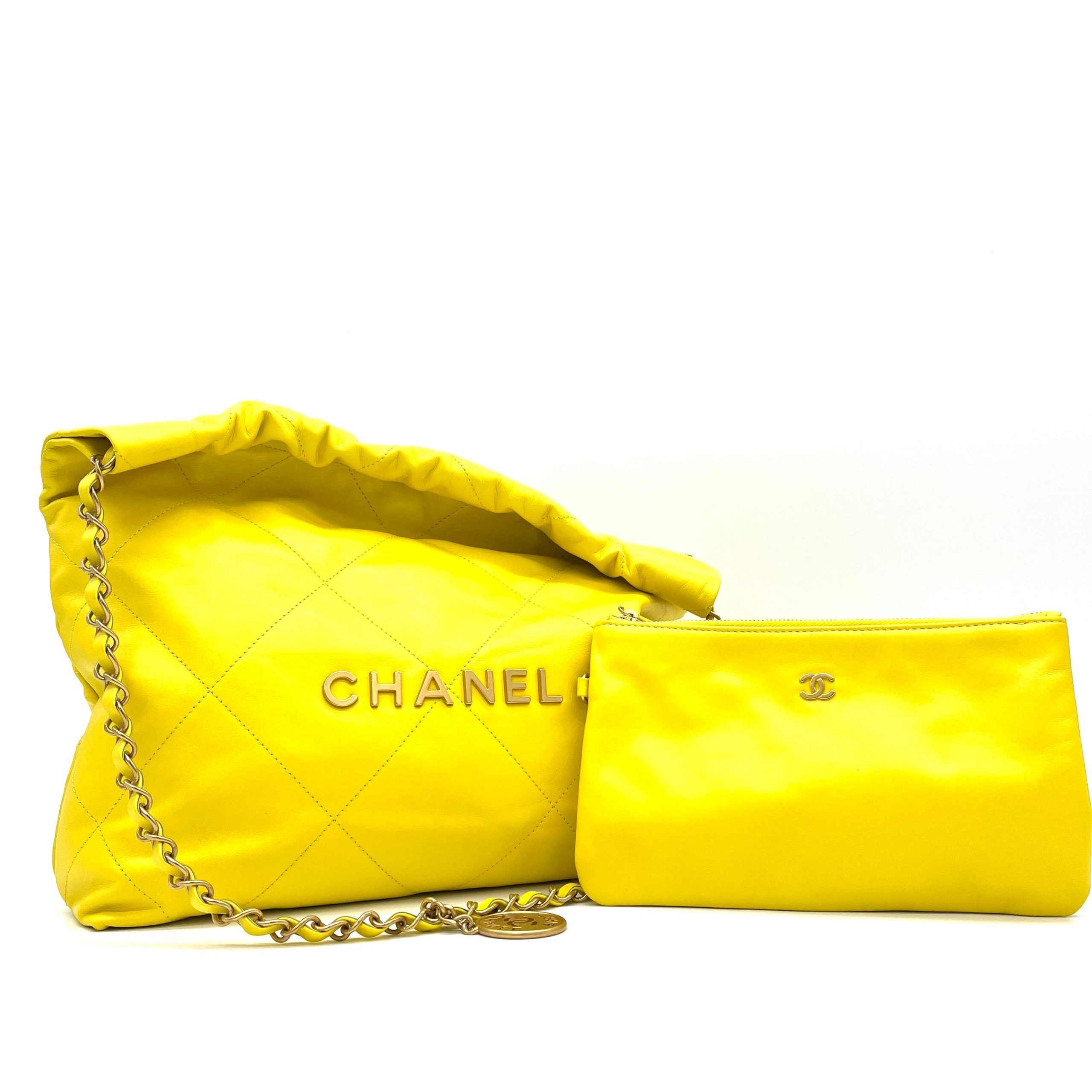 Chanel Shiny Calfskin Quilted Small Chanel 22 Yellow 2023