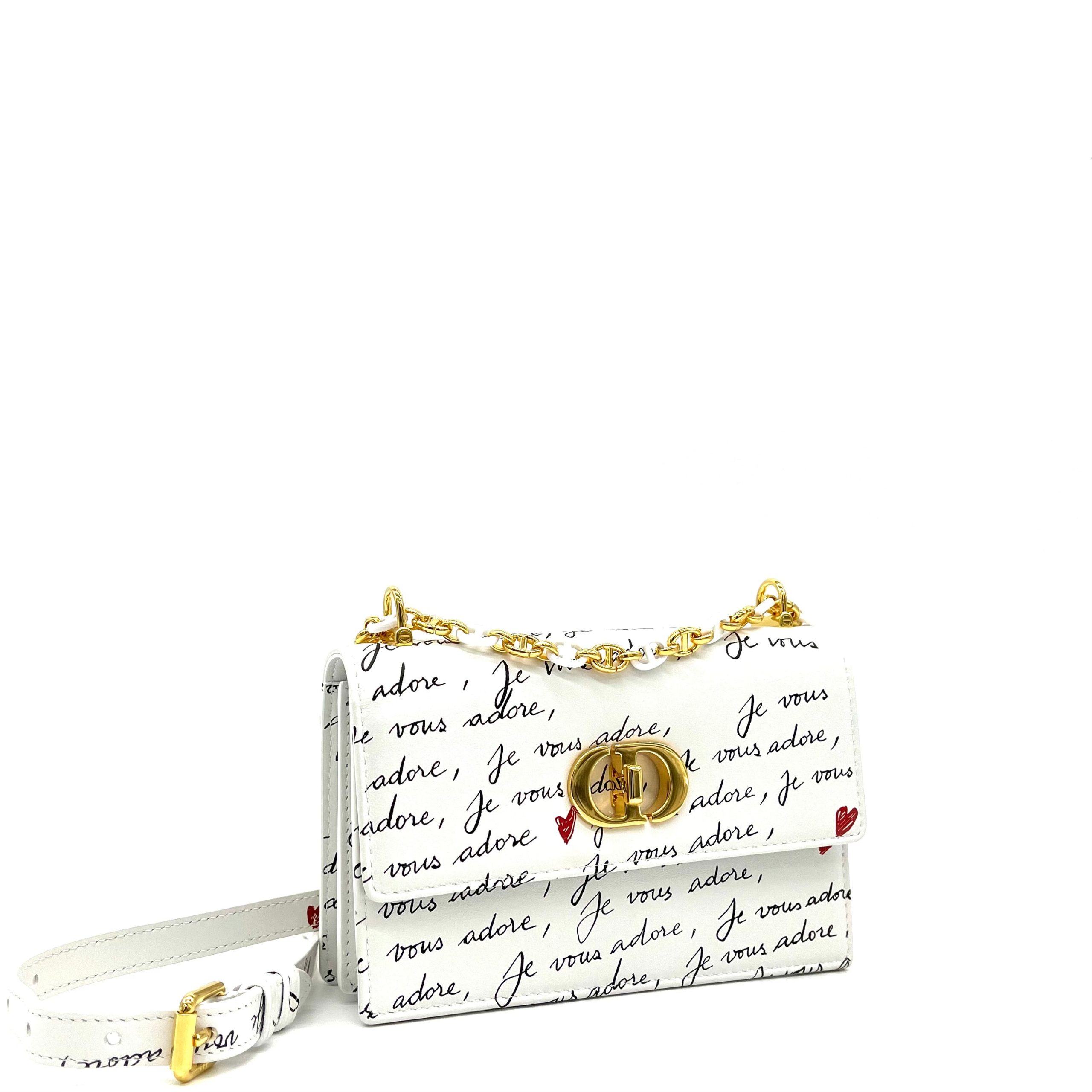 Dior amour Miss Caro Mini Bag White Calfskin with Black and Red Je Vous Adore Print
