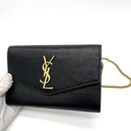 Saint Lauren Uptown Chain Wallet in Grain De Poudre Embossed Learher