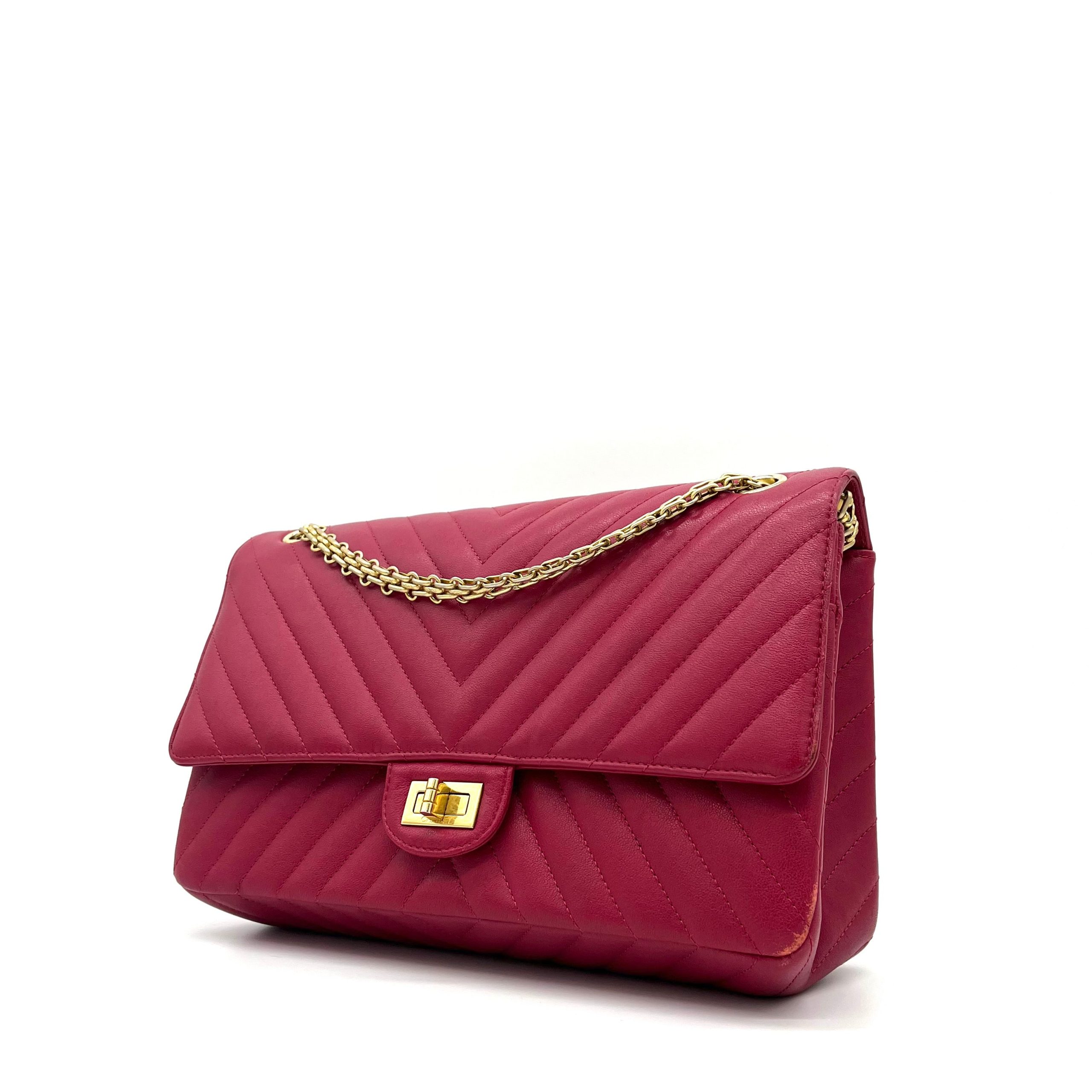 Chanel Sheepskin Chevron Quilted 2.55 Reissue 226 Flap Dark Pink 2017