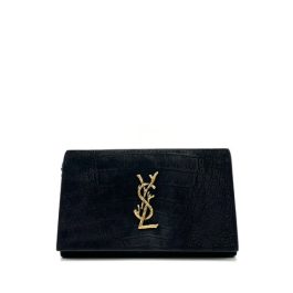 Saint Laurent Black Croc Embossed Suede Monogram Kate Bag