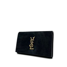 Saint Laurent Black Croc Embossed Suede Monogram Kate Bag