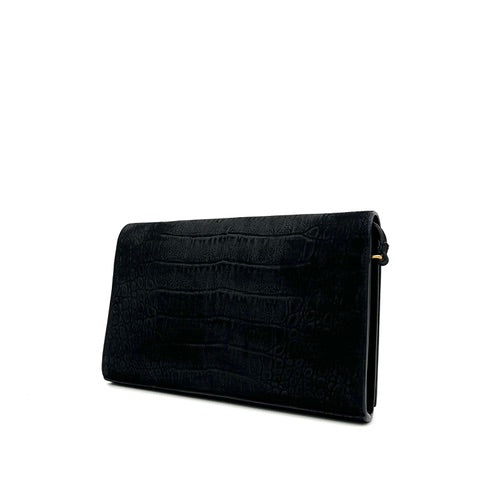 Saint Laurent Black Croc Embossed Suede Monogram Kate Bag