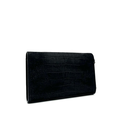 Saint Laurent Black Croc Embossed Suede Monogram Kate Bag