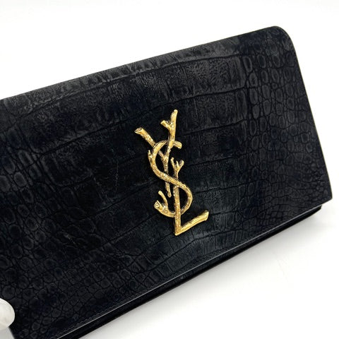 Saint Laurent Black Croc Embossed Suede Monogram Kate Bag