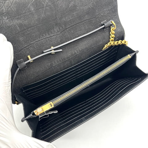 Saint Laurent Black Croc Embossed Suede Monogram Kate Bag