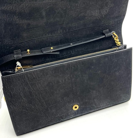 Saint Laurent Black Croc Embossed Suede Monogram Kate Bag