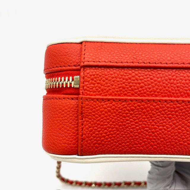 Chanel Caviar Quilted Small CC Filigree Vanity Case Blue White Red 2019
