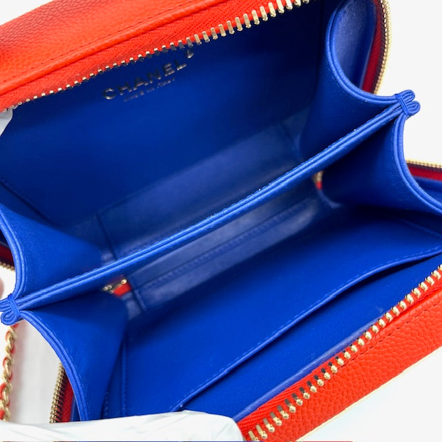 Chanel Caviar Quilted Small CC Filigree Vanity Case Blue White Red 2019