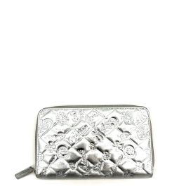 Chanel Silver Quilted Patent Leather Embossed Lucky Symbols Zip Around Wallet 2006-2008
