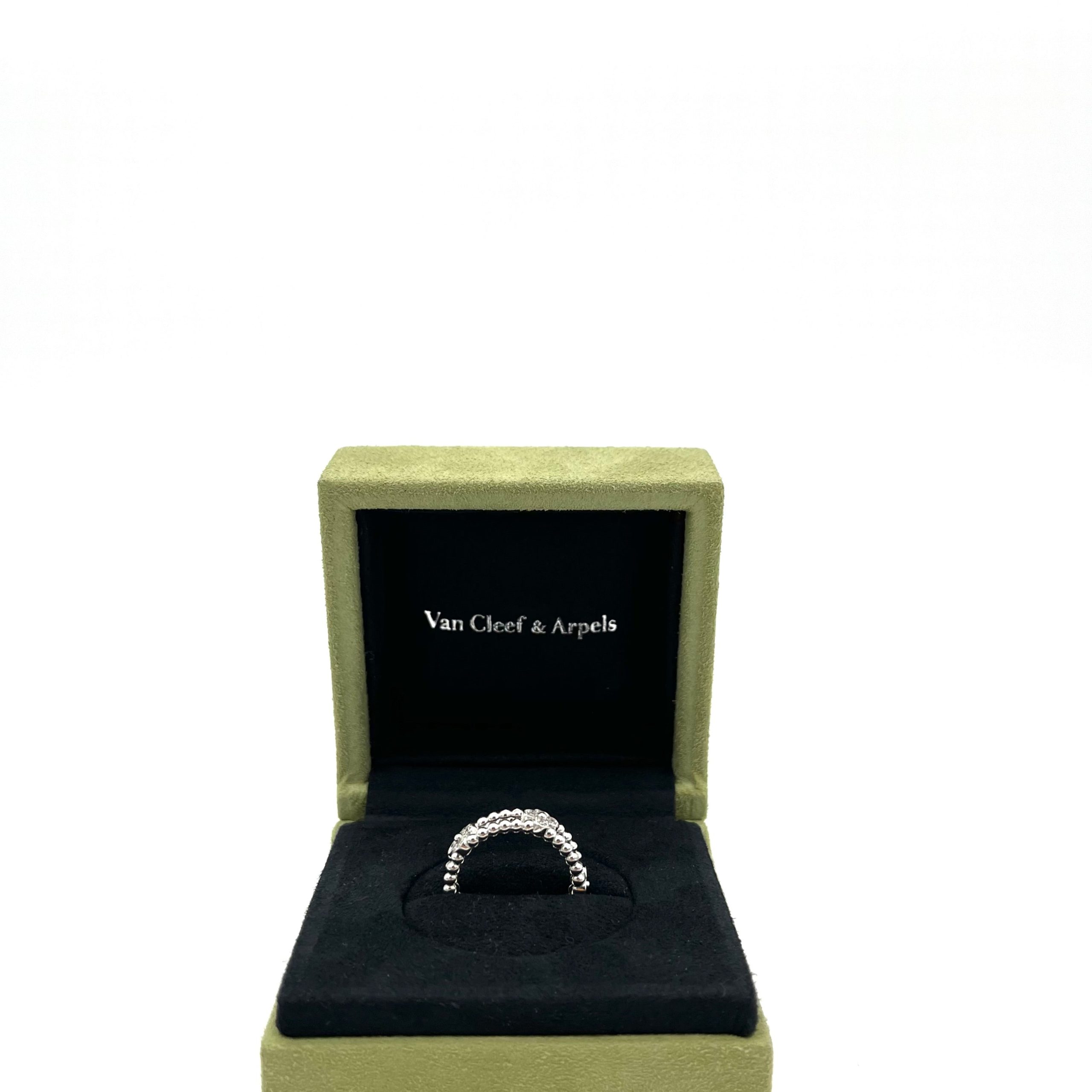 Van Cleef & Arpels 18K White Gold Diamond Sweet Perlee Clovers Ring 5.5 2024