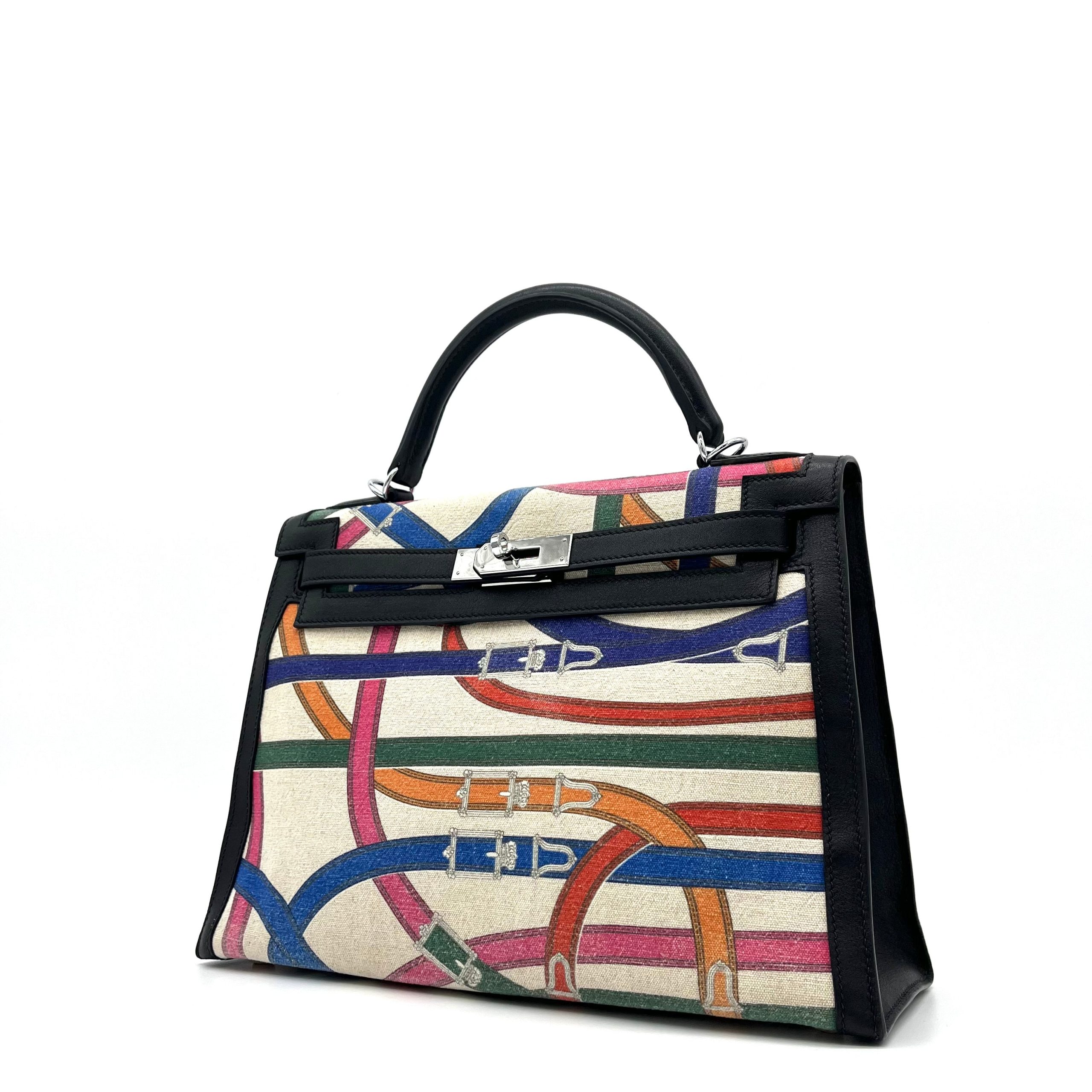 [Limited Edition] Hermes Swift Toile De Camp Cavalcadour Kelly Sellier 32 Black