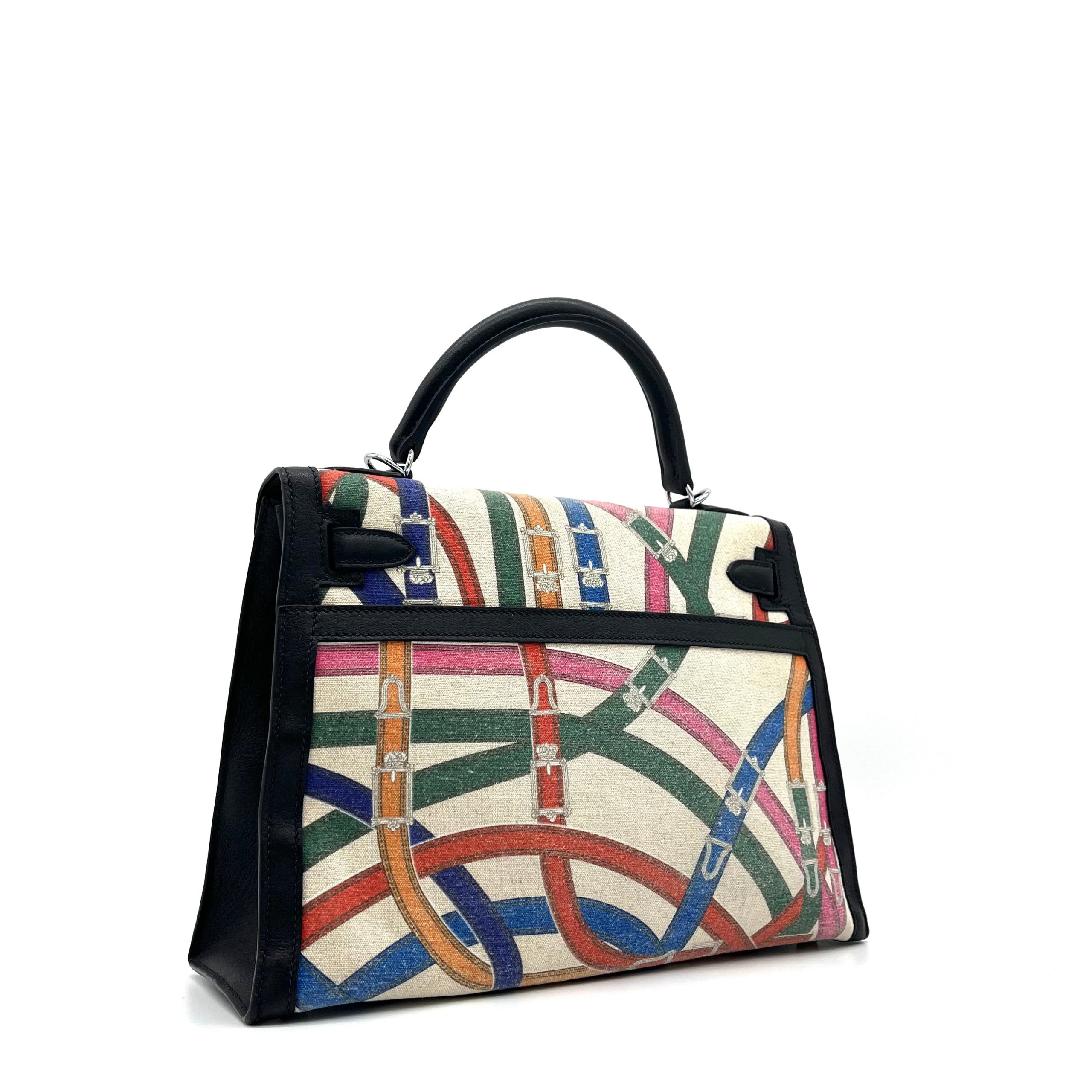 [Limited Edition] Hermes Swift Toile De Camp Cavalcadour Kelly Sellier 32 Black