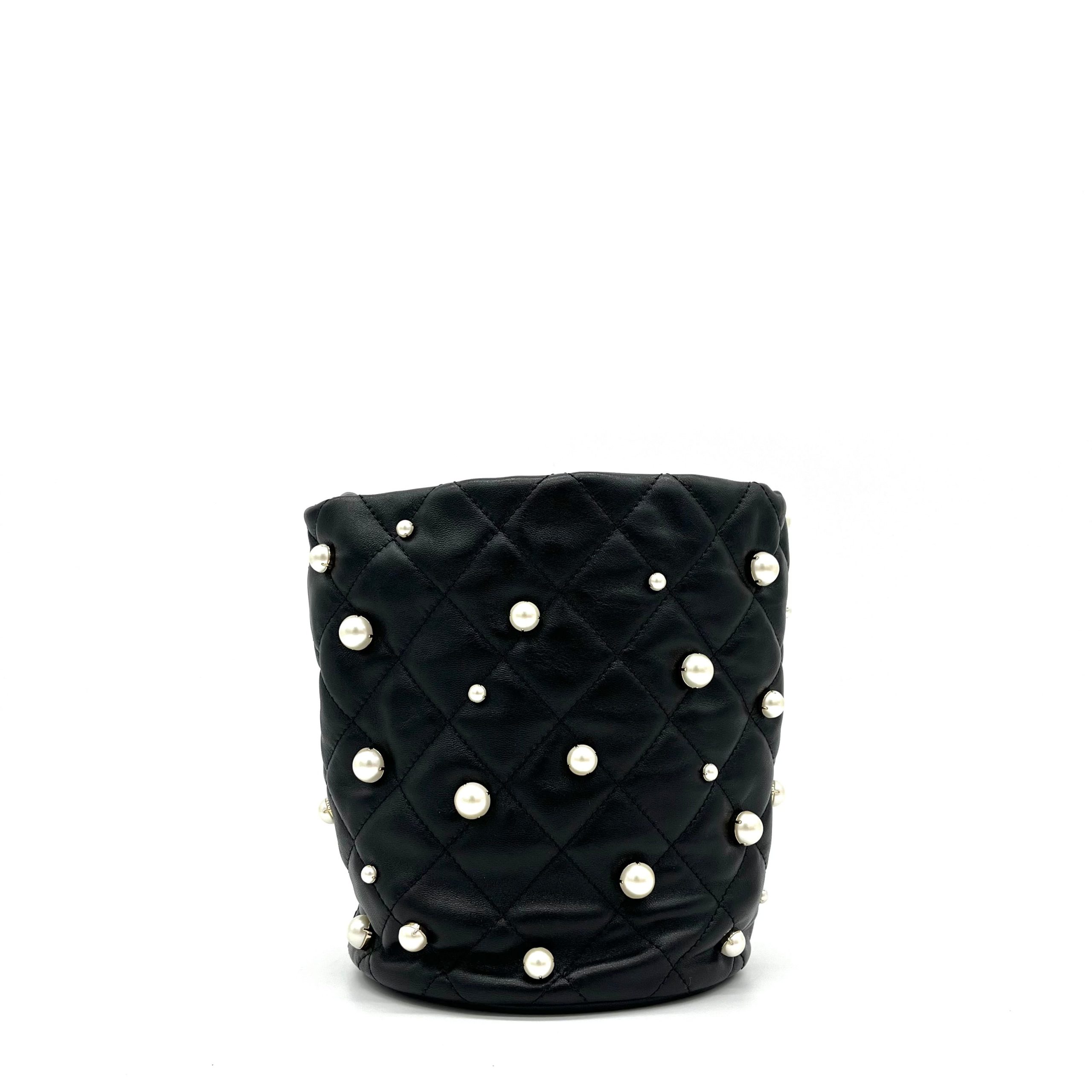 Chanel Lambskin Quilted Pearl About Pearls Drawstring Bag Black 2021