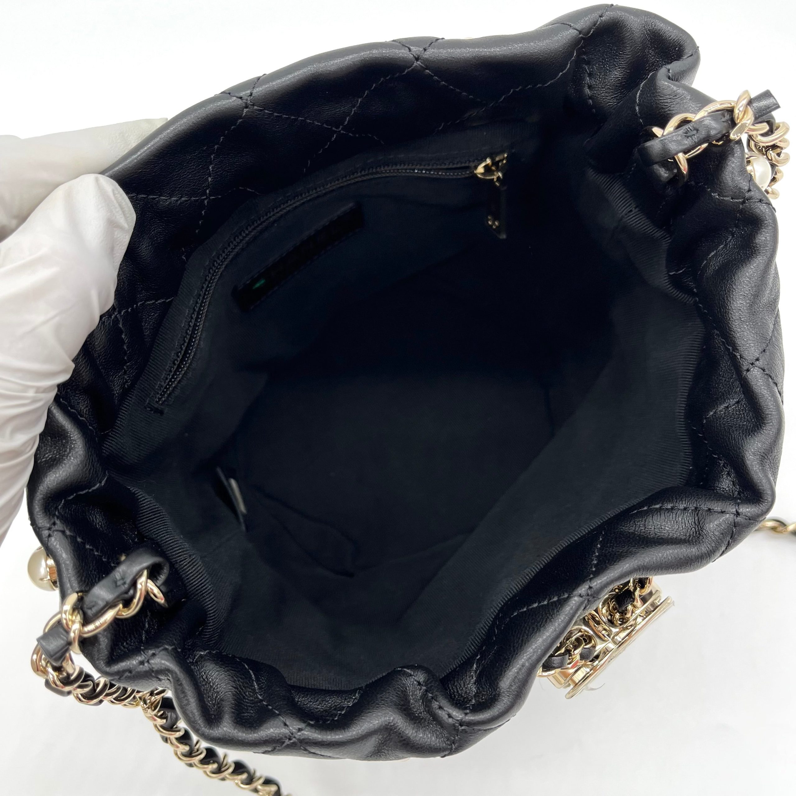 Chanel Lambskin Quilted Pearl About Pearls Drawstring Bag Black 2021