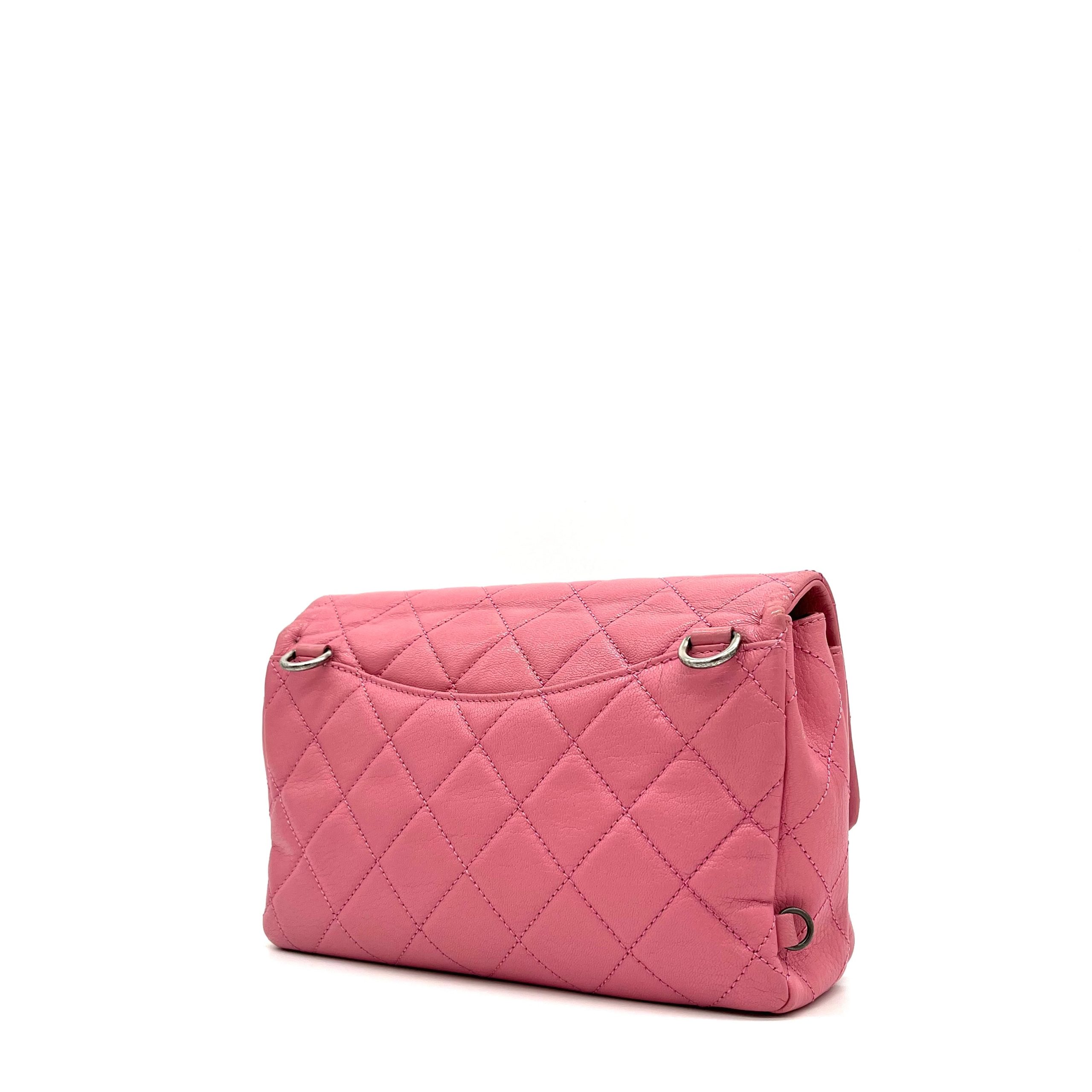 Chanel Shiny Goatskin Quilted Small Double Carry Waist Chain Flap Pink 2016-2017