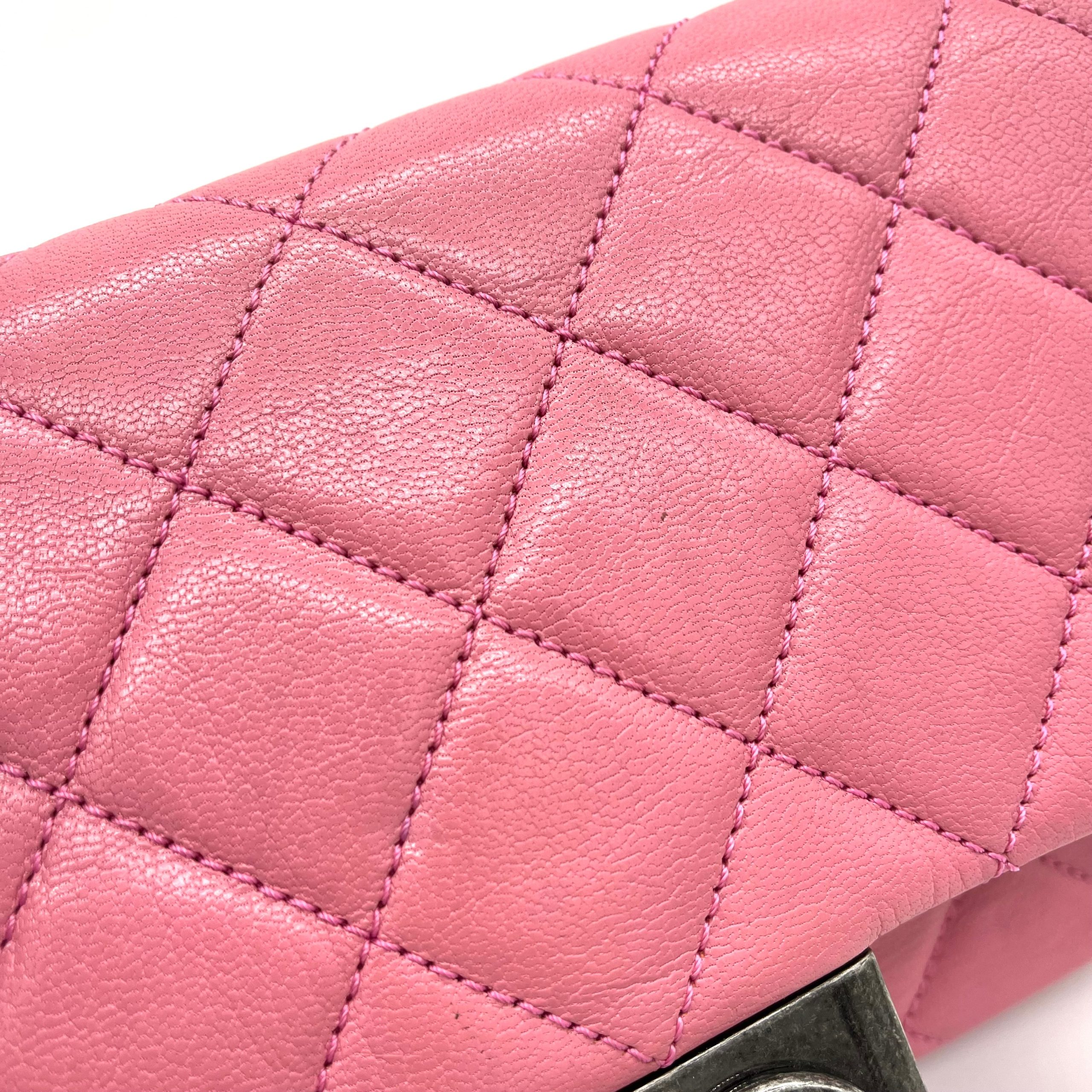 Chanel Shiny Goatskin Quilted Small Double Carry Waist Chain Flap Pink 2016-2017