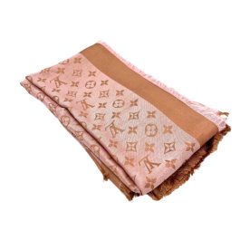 [Brand New] Louis Vuitton Silk Wool Monogram Denim Shawl Beige Pink