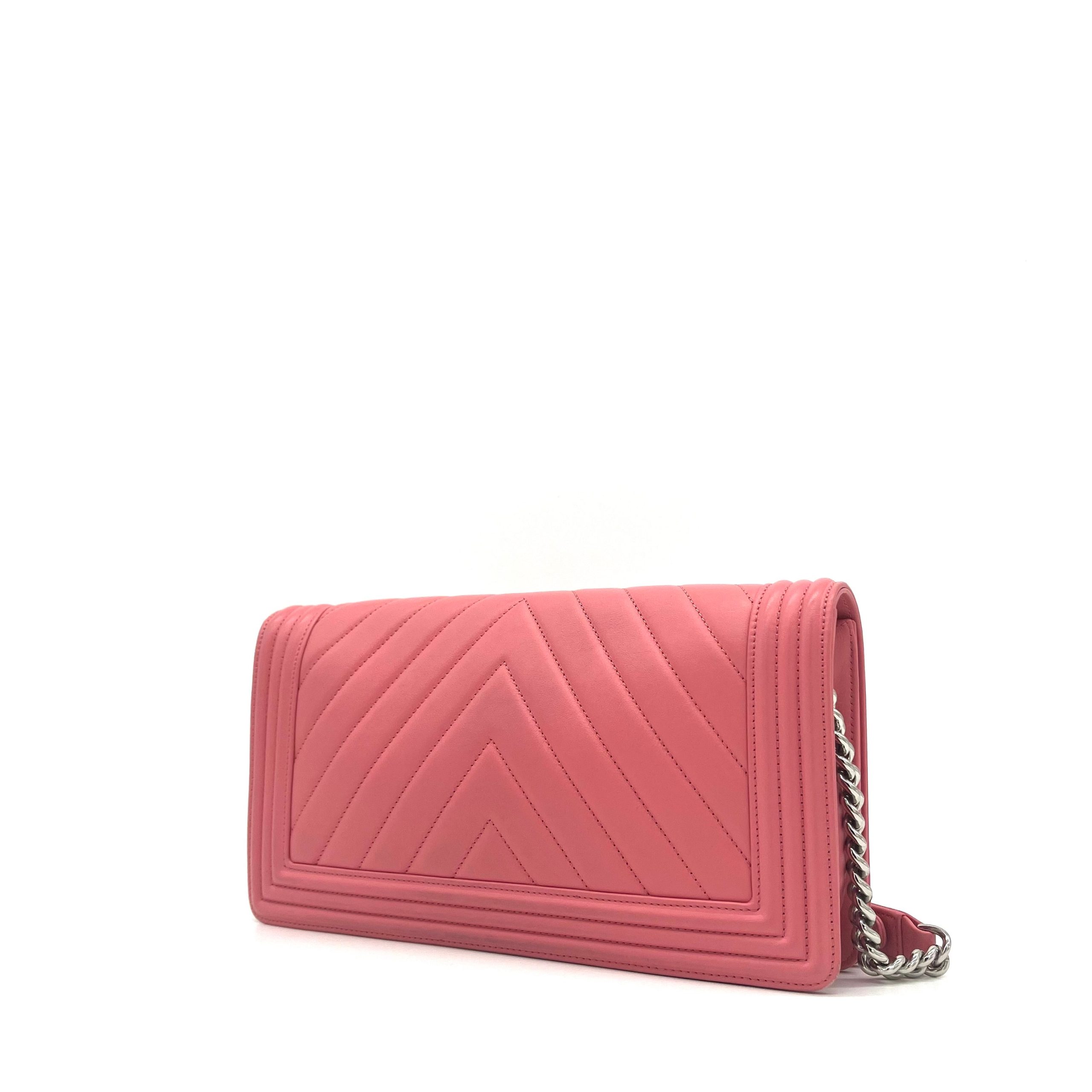 Chanel Lambskin Chevron Quilted Medium Boy Flap in Pink 2015-2016