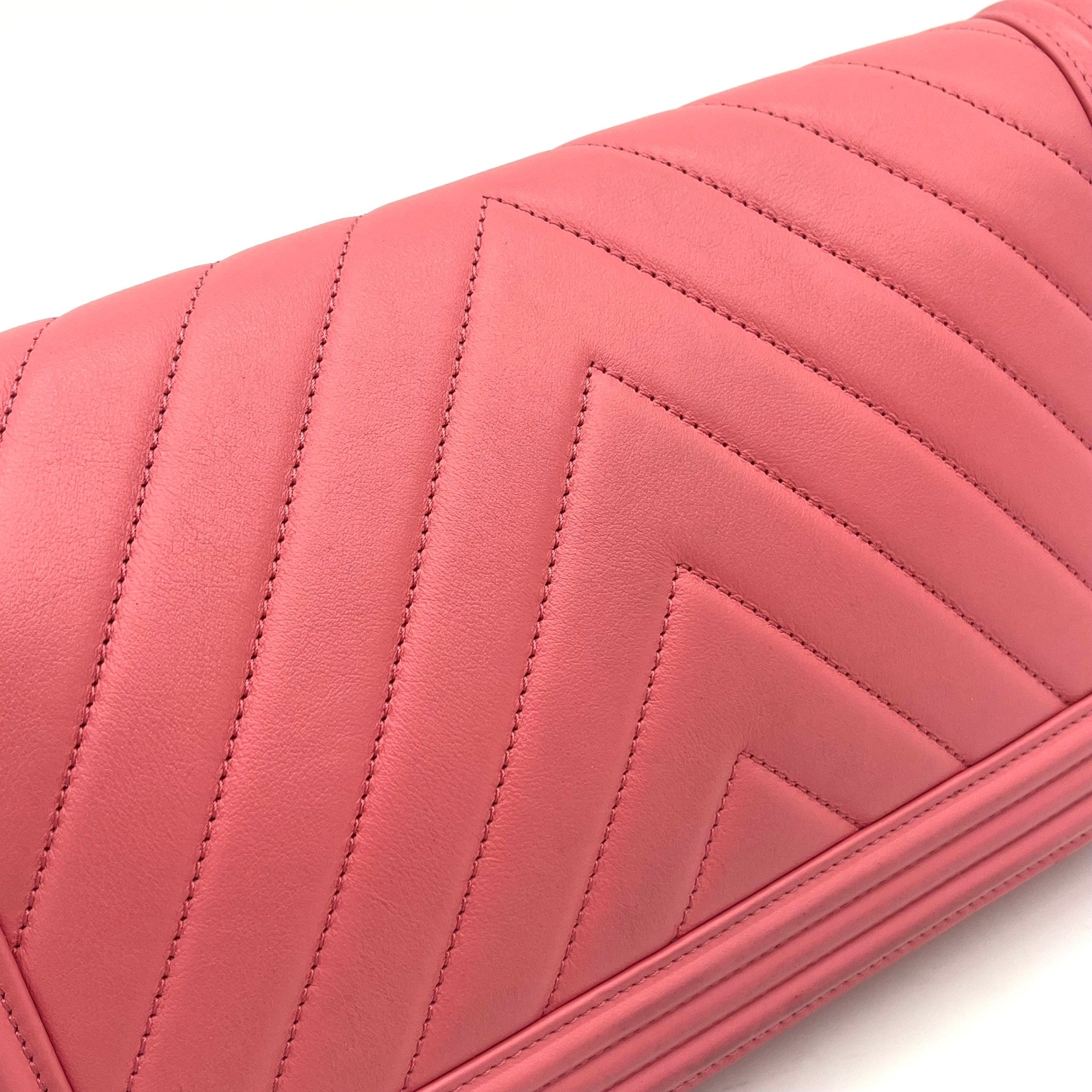 Chanel Lambskin Chevron Quilted Medium Boy Flap in Pink 2015-2016
