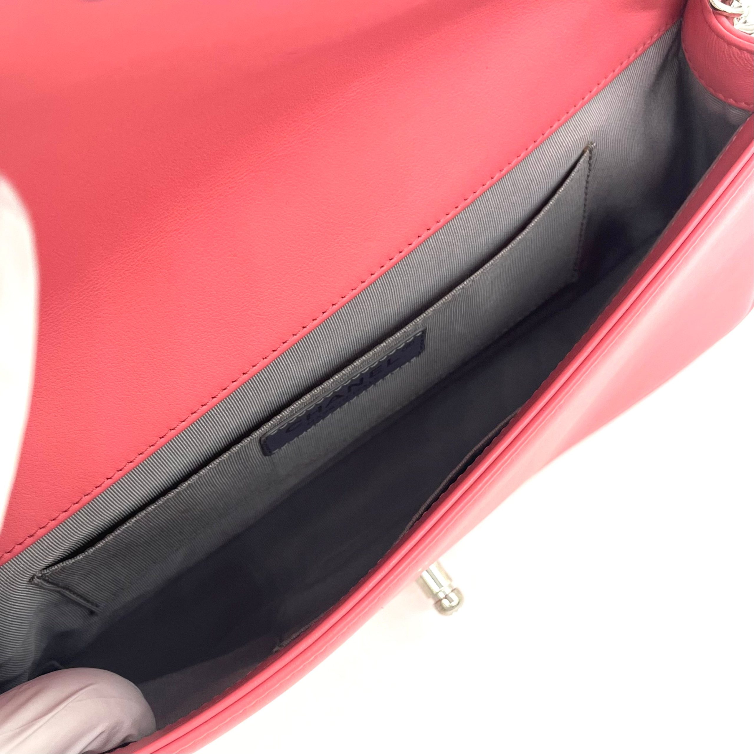 Chanel Lambskin Chevron Quilted Medium Boy Flap in Pink 2015-2016