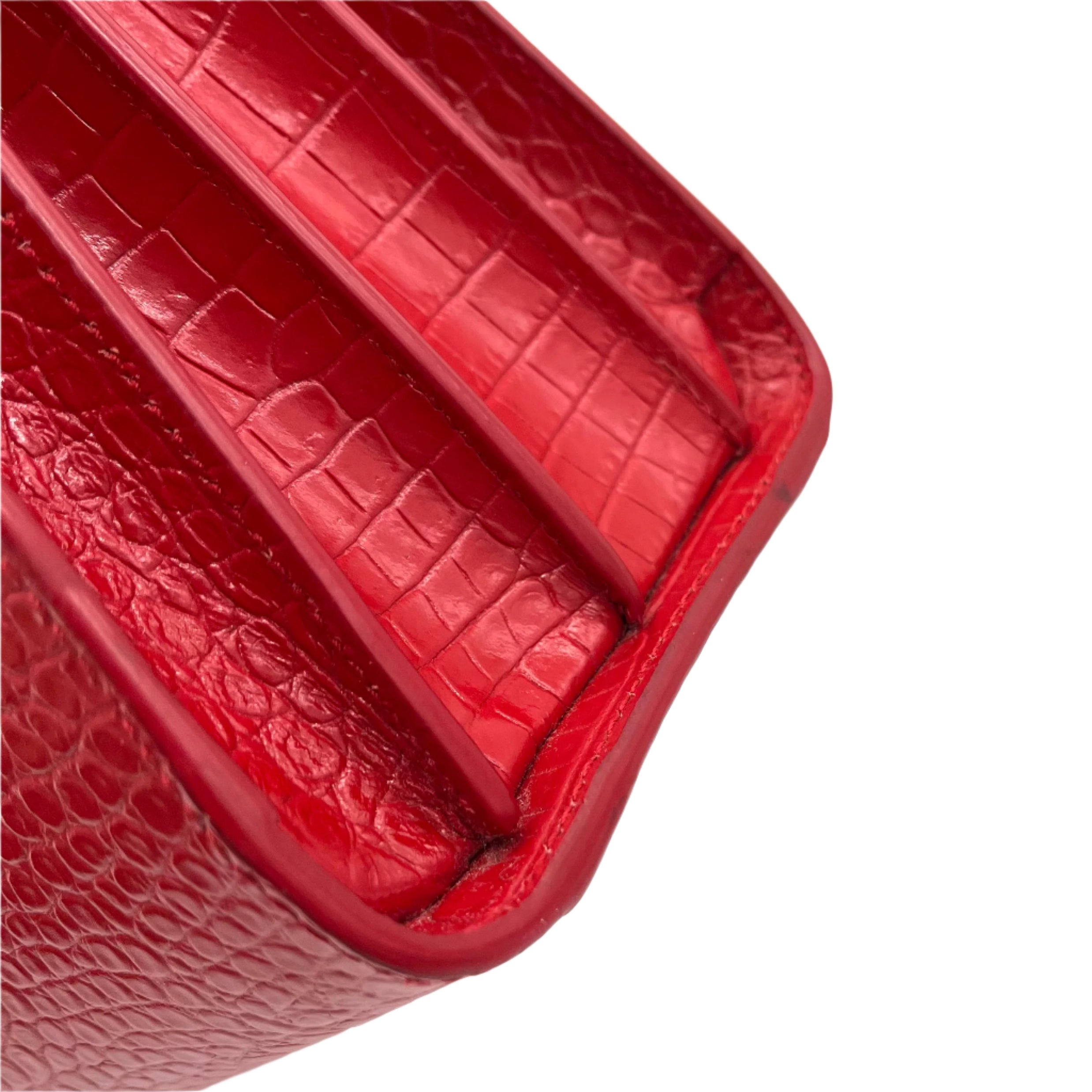 Saint Laurent small sac de jour top handle bag in matte embossed crocodile Leather Red