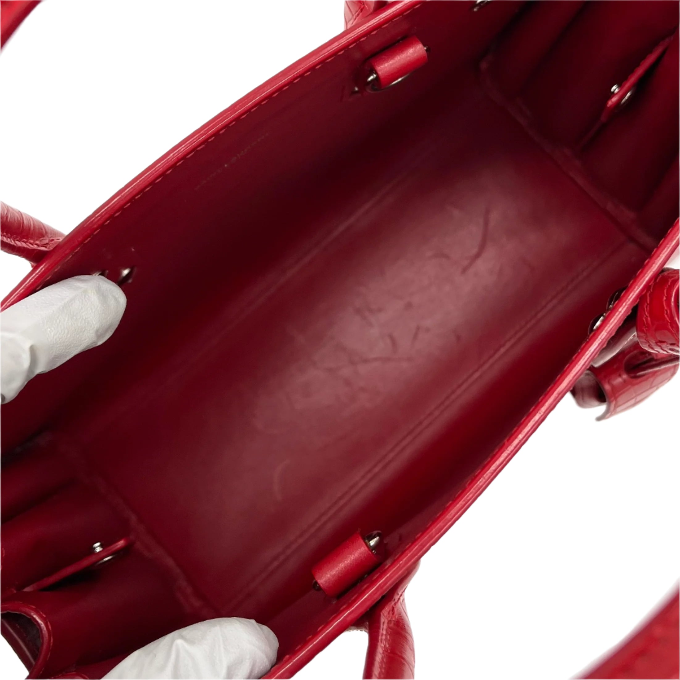 Saint Laurent small sac de jour top handle bag in matte embossed crocodile Leather Red