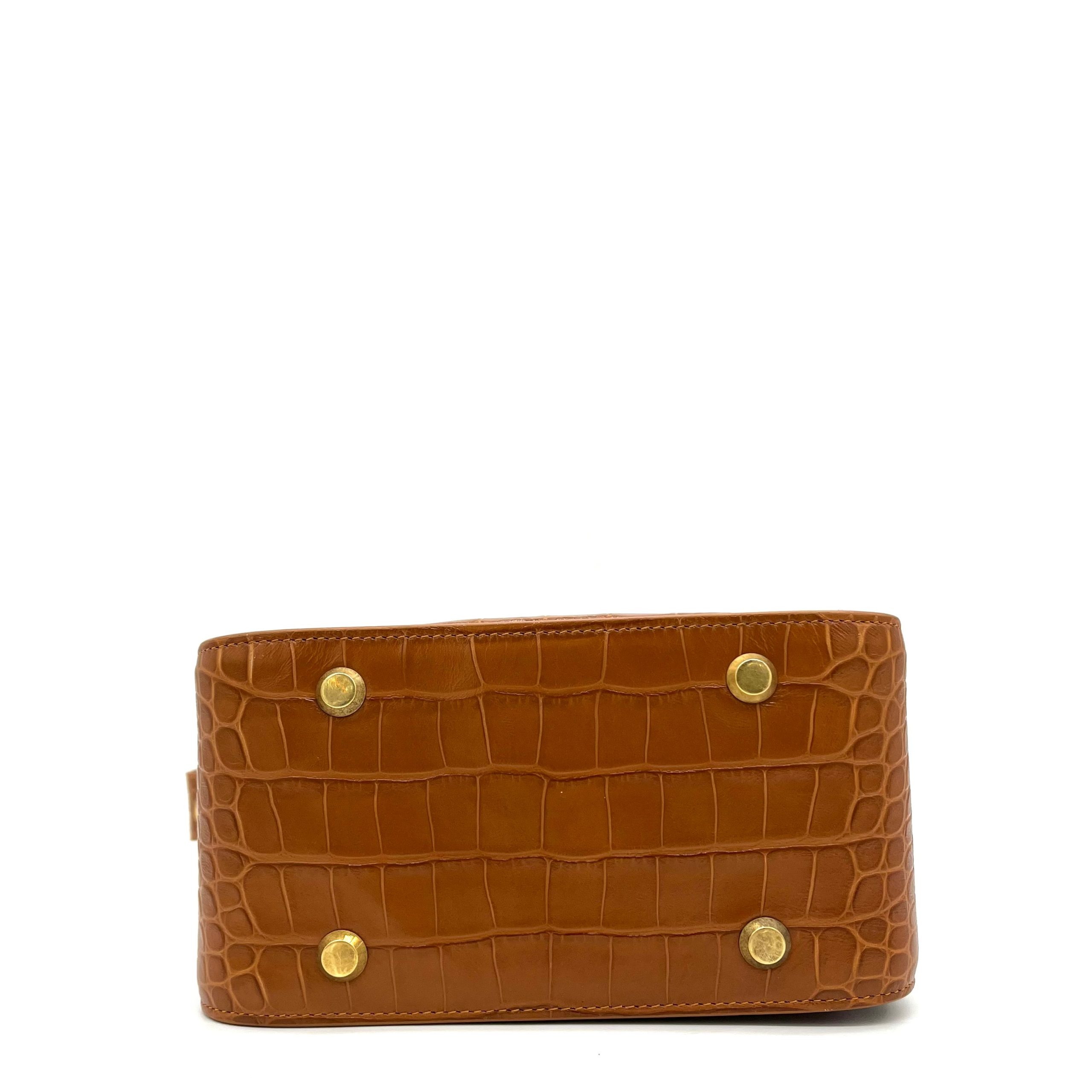 BALENCIAGA Extra Supple Calfskin Crocodile Embossed Small Tool 2.0 North-South Tote Camel