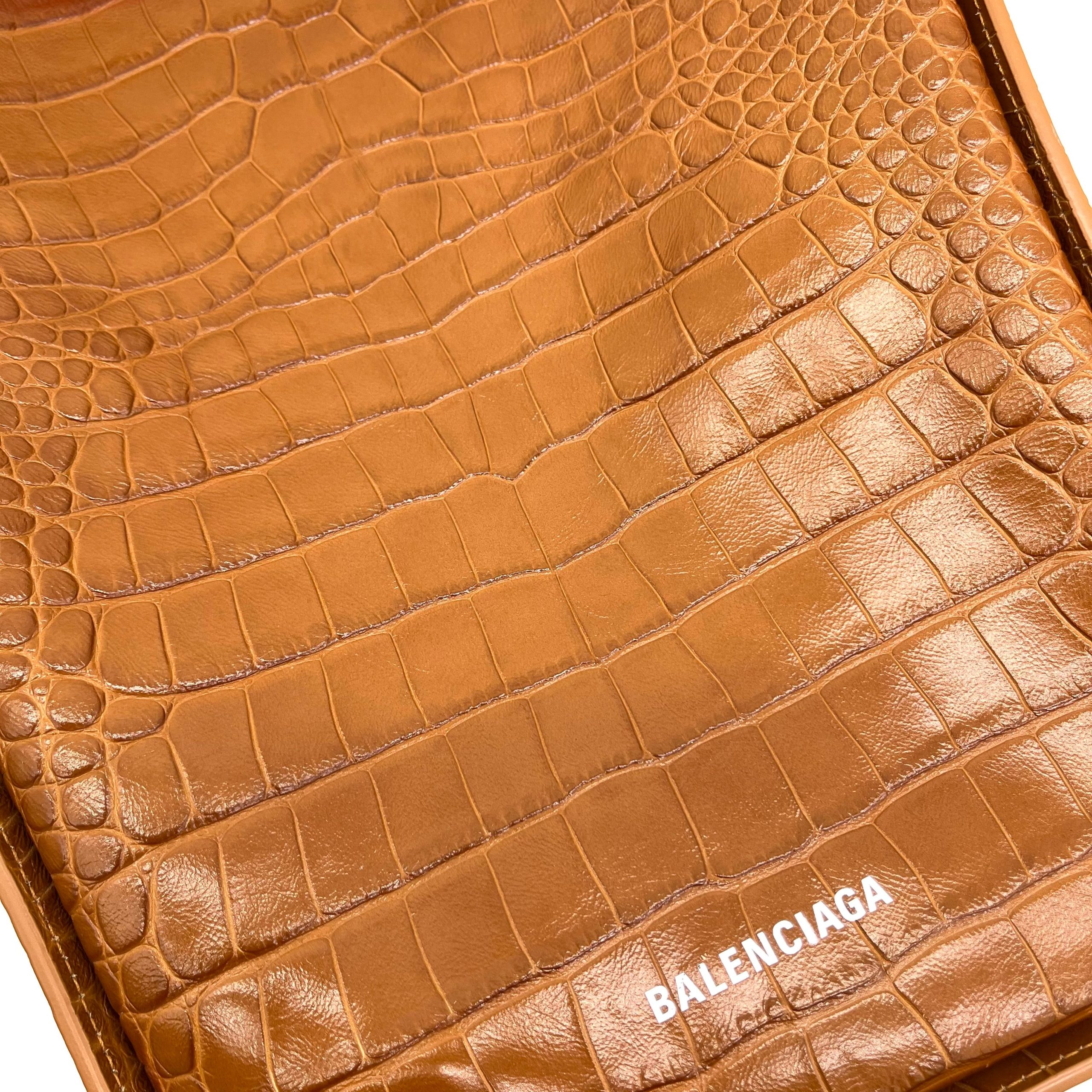 BALENCIAGA Extra Supple Calfskin Crocodile Embossed Small Tool 2.0 North-South Tote Camel