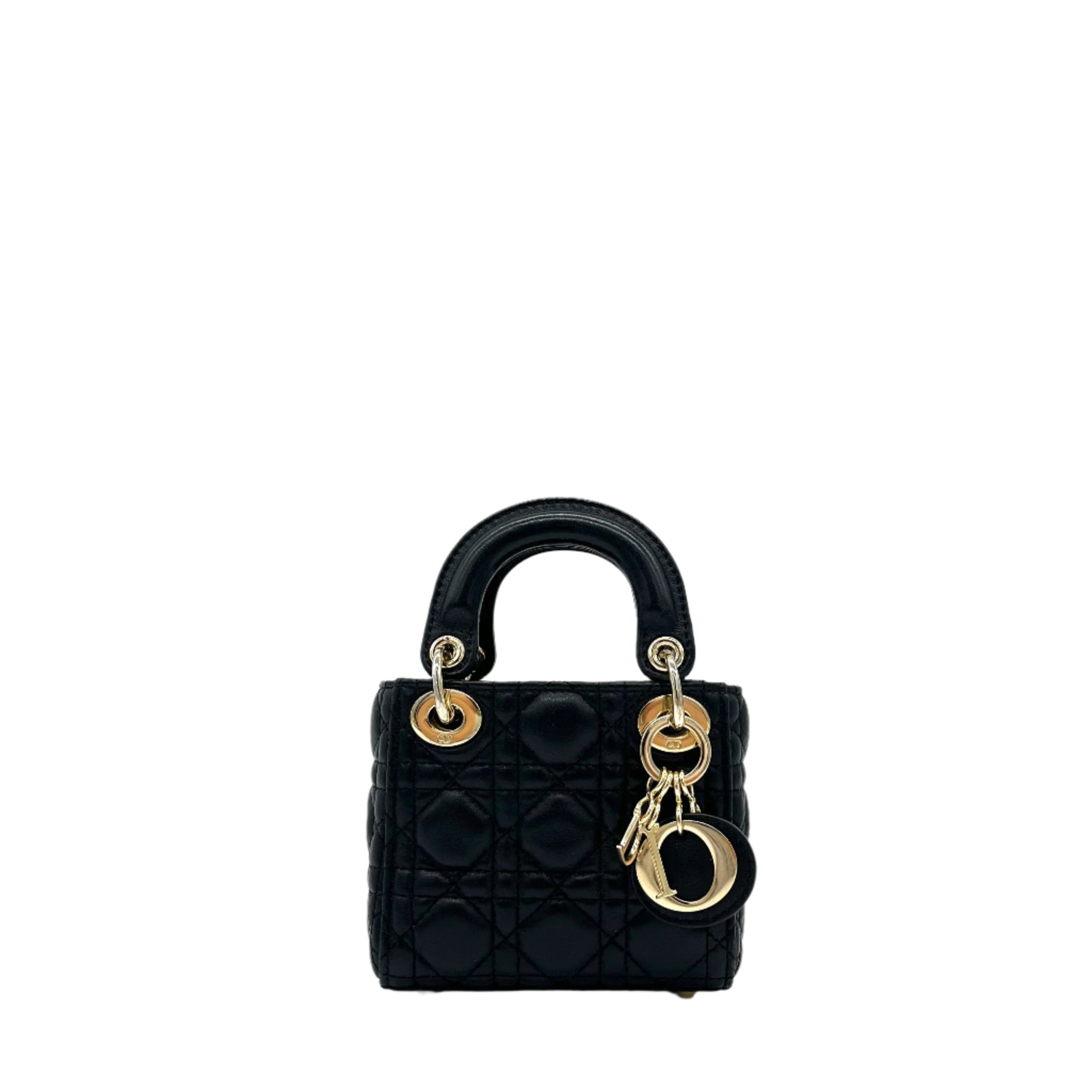 Mini Christian Dior Lambskin Cannage Micro Lady Dior Black