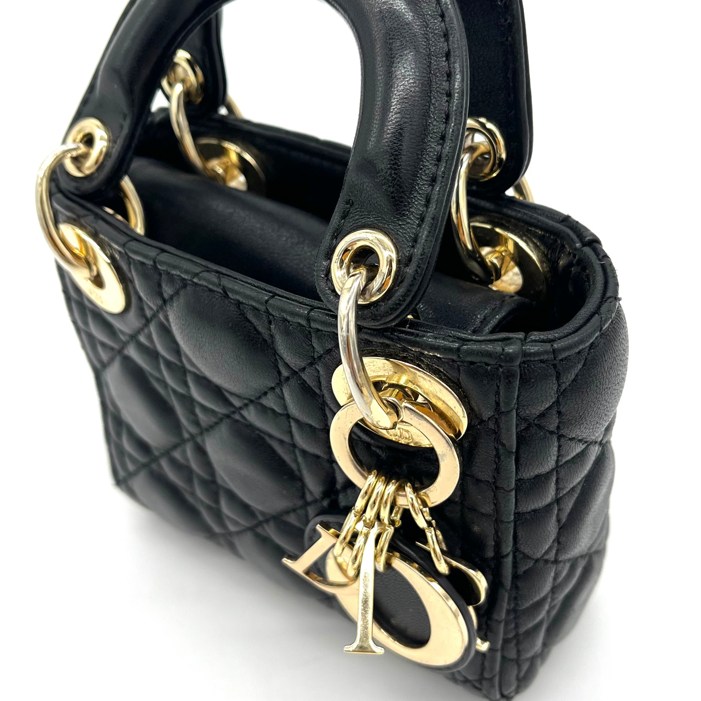 Mini Christian Dior Lambskin Cannage Micro Lady Dior Black