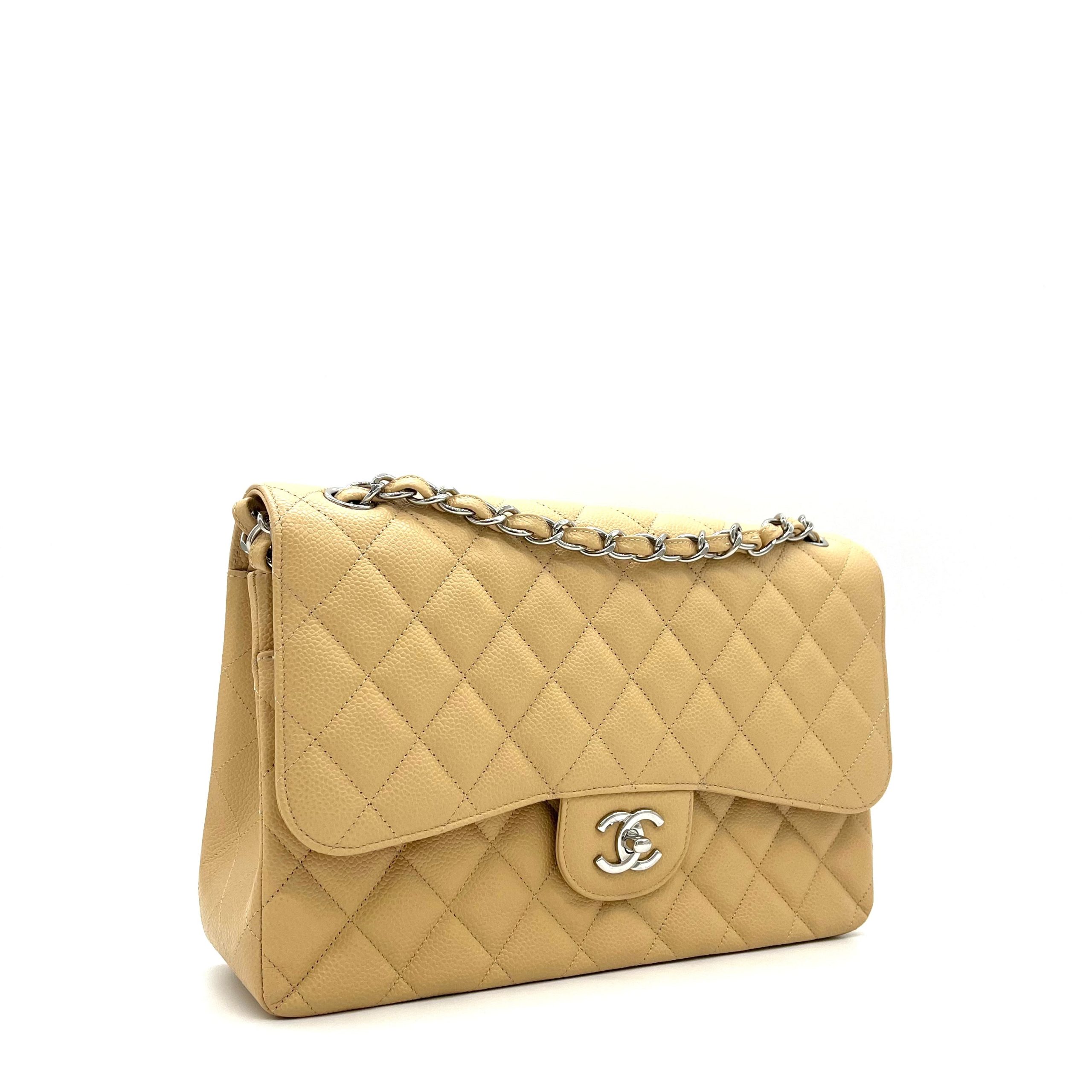 CHANEL Caviar Quilted Jumbo Double Flap Beige 2012-2013