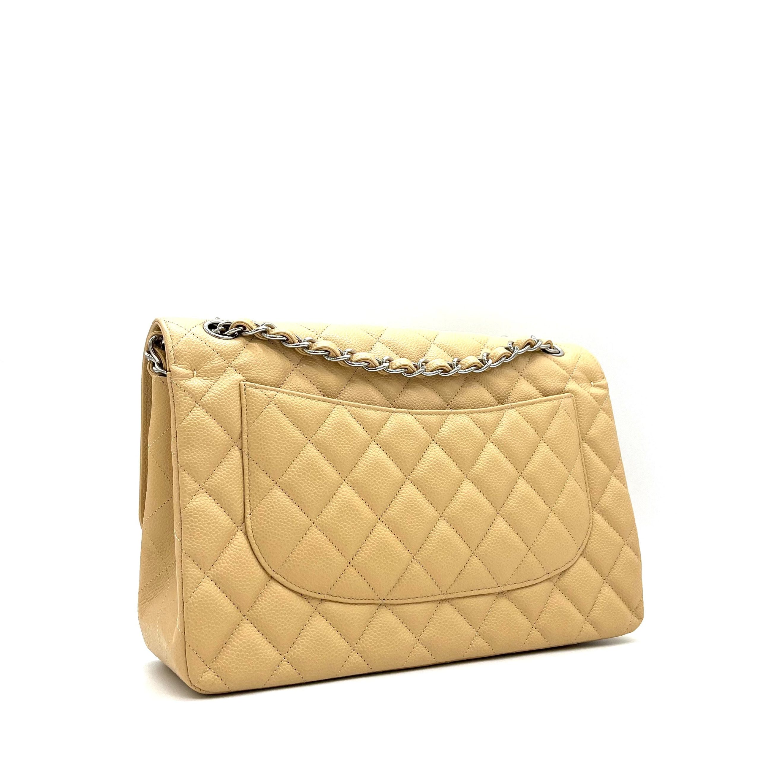 CHANEL Caviar Quilted Jumbo Double Flap Beige 2012-2013