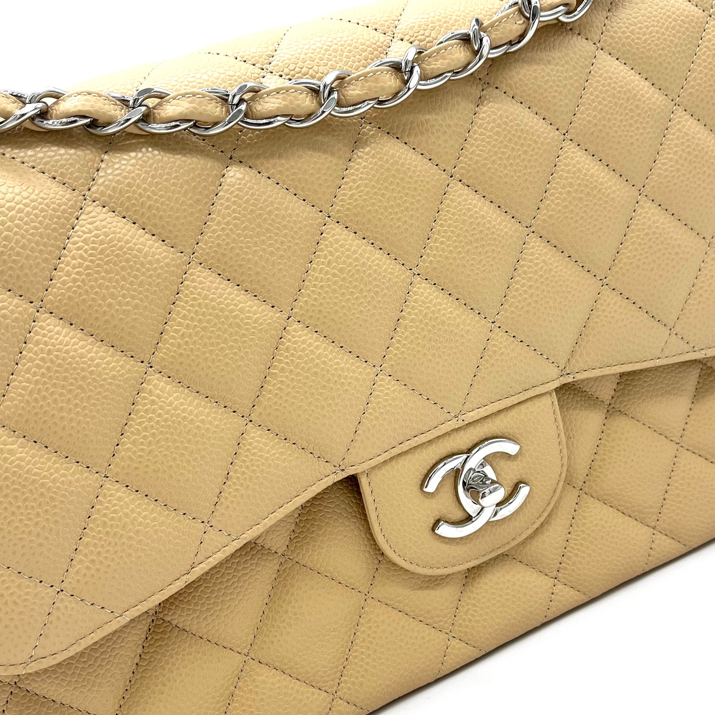 CHANEL Caviar Quilted Jumbo Double Flap Beige 2012-2013