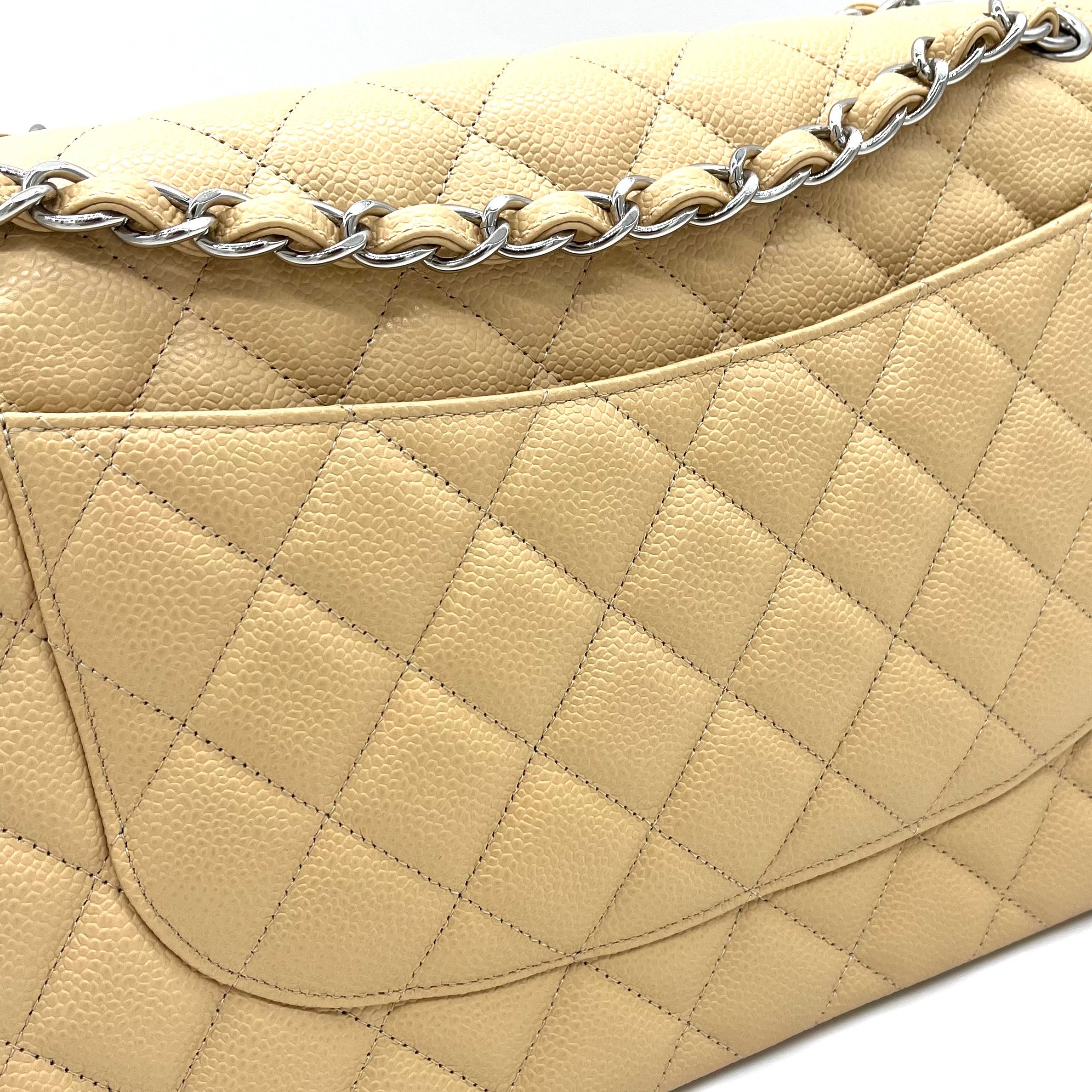CHANEL Caviar Quilted Jumbo Double Flap Beige 2012-2013