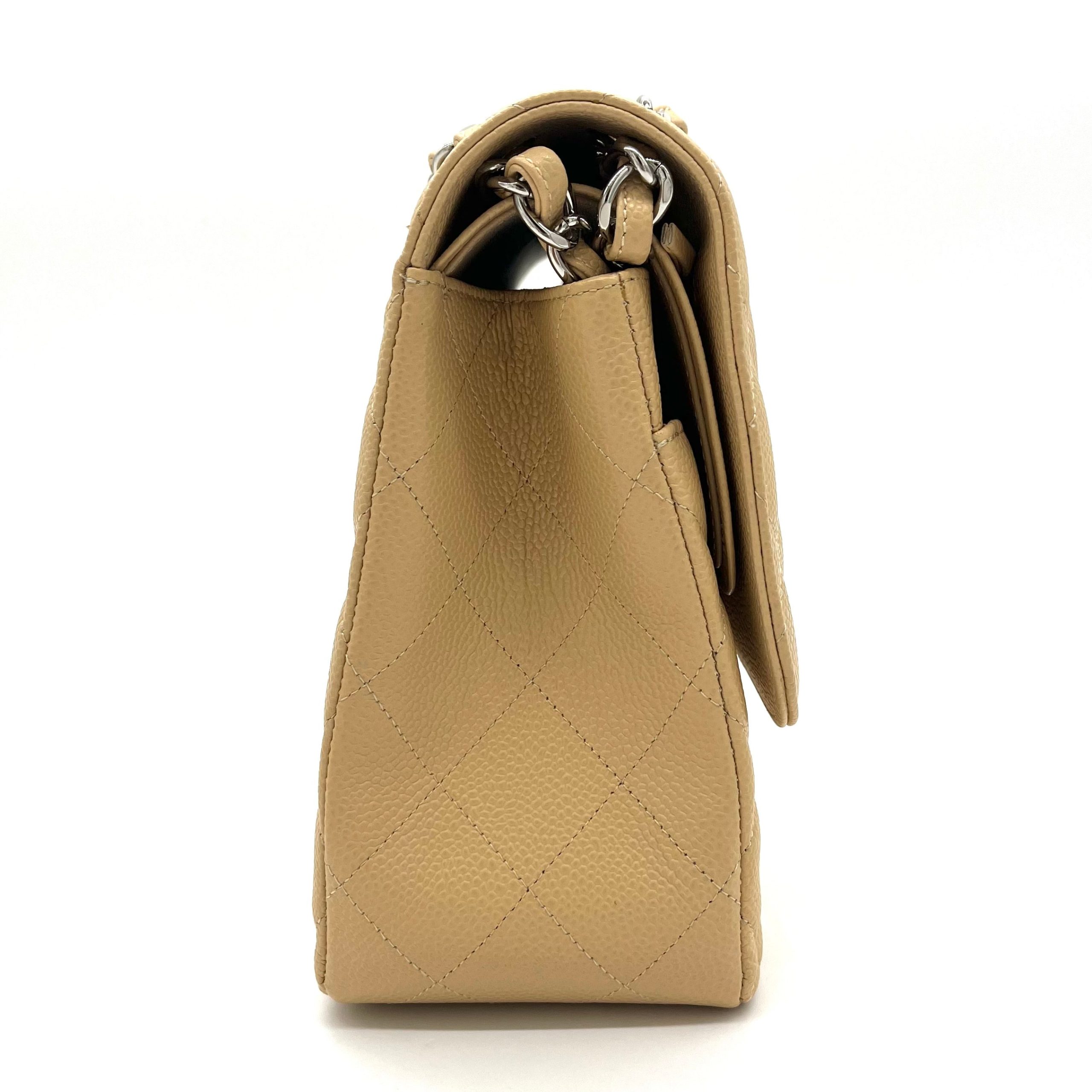 CHANEL Caviar Quilted Jumbo Double Flap Beige 2012-2013