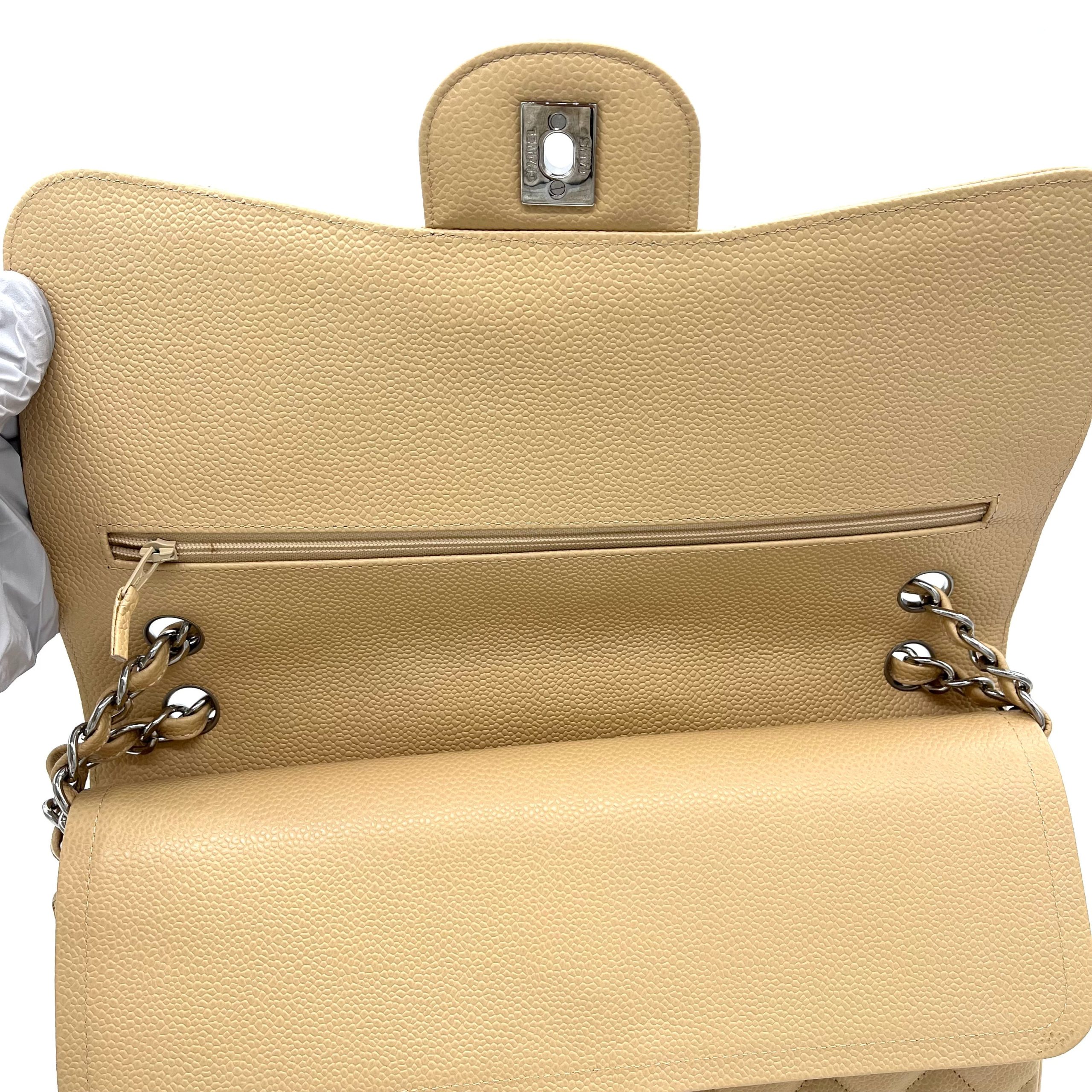 CHANEL Caviar Quilted Jumbo Double Flap Beige 2012-2013