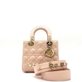 CHRISTIAN DIOR Lambskin Cannage Small My ABCDior Lady Dior Rose Poudre