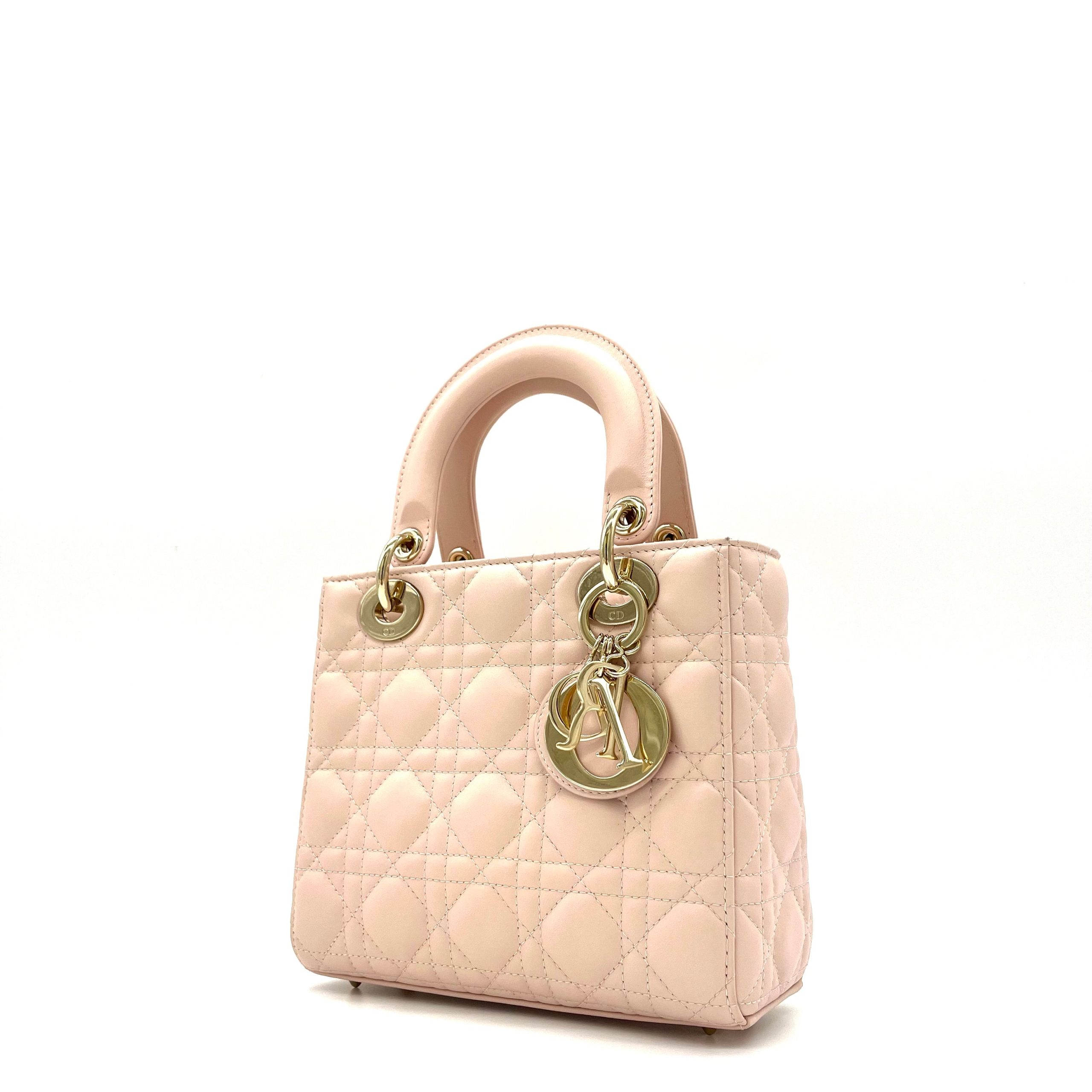 CHRISTIAN DIOR Lambskin Cannage Small My ABCDior Lady Dior Rose Poudre