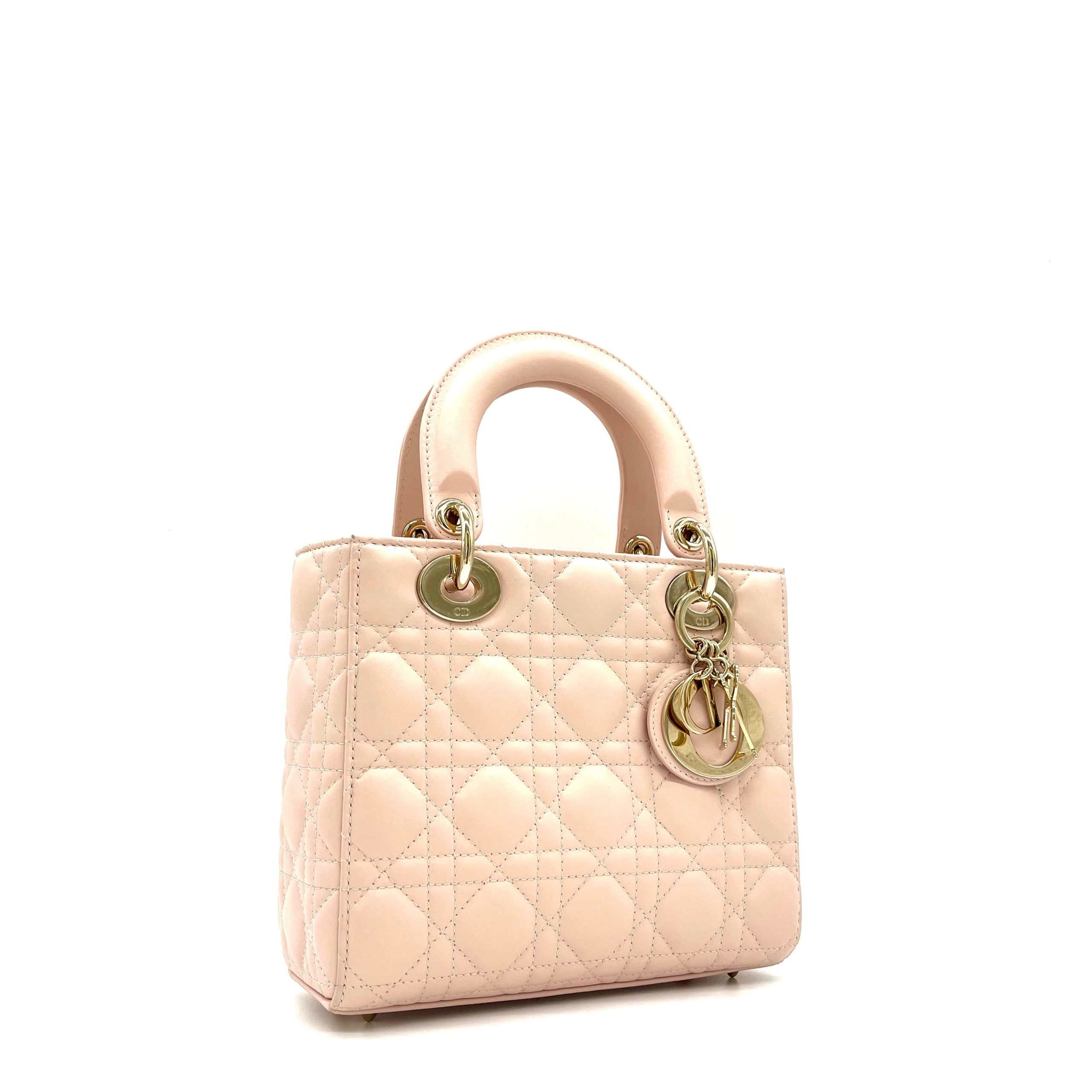 CHRISTIAN DIOR Lambskin Cannage Small My ABCDior Lady Dior Rose Poudre