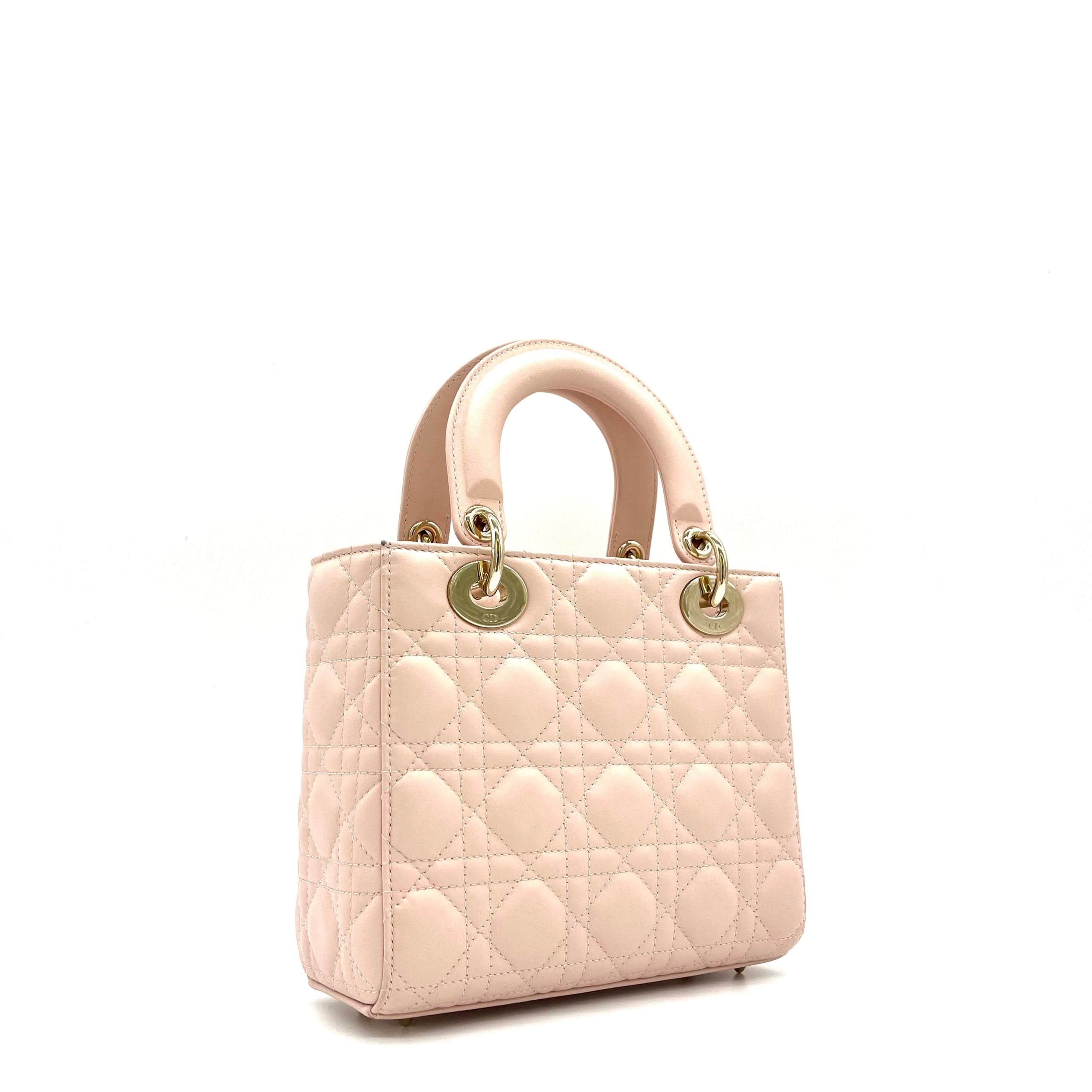 CHRISTIAN DIOR Lambskin Cannage Small My ABCDior Lady Dior Rose Poudre