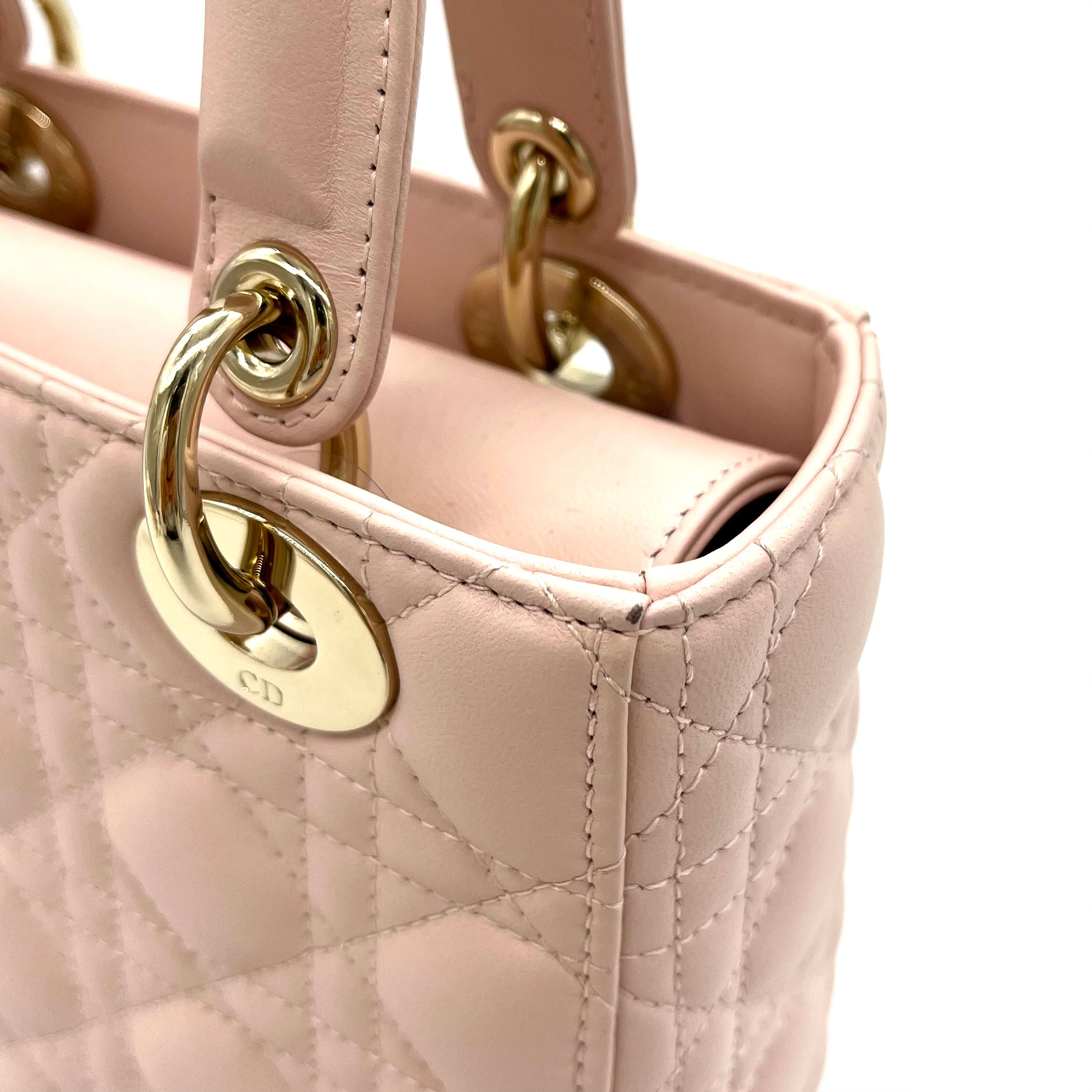 CHRISTIAN DIOR Lambskin Cannage Small My ABCDior Lady Dior Rose Poudre