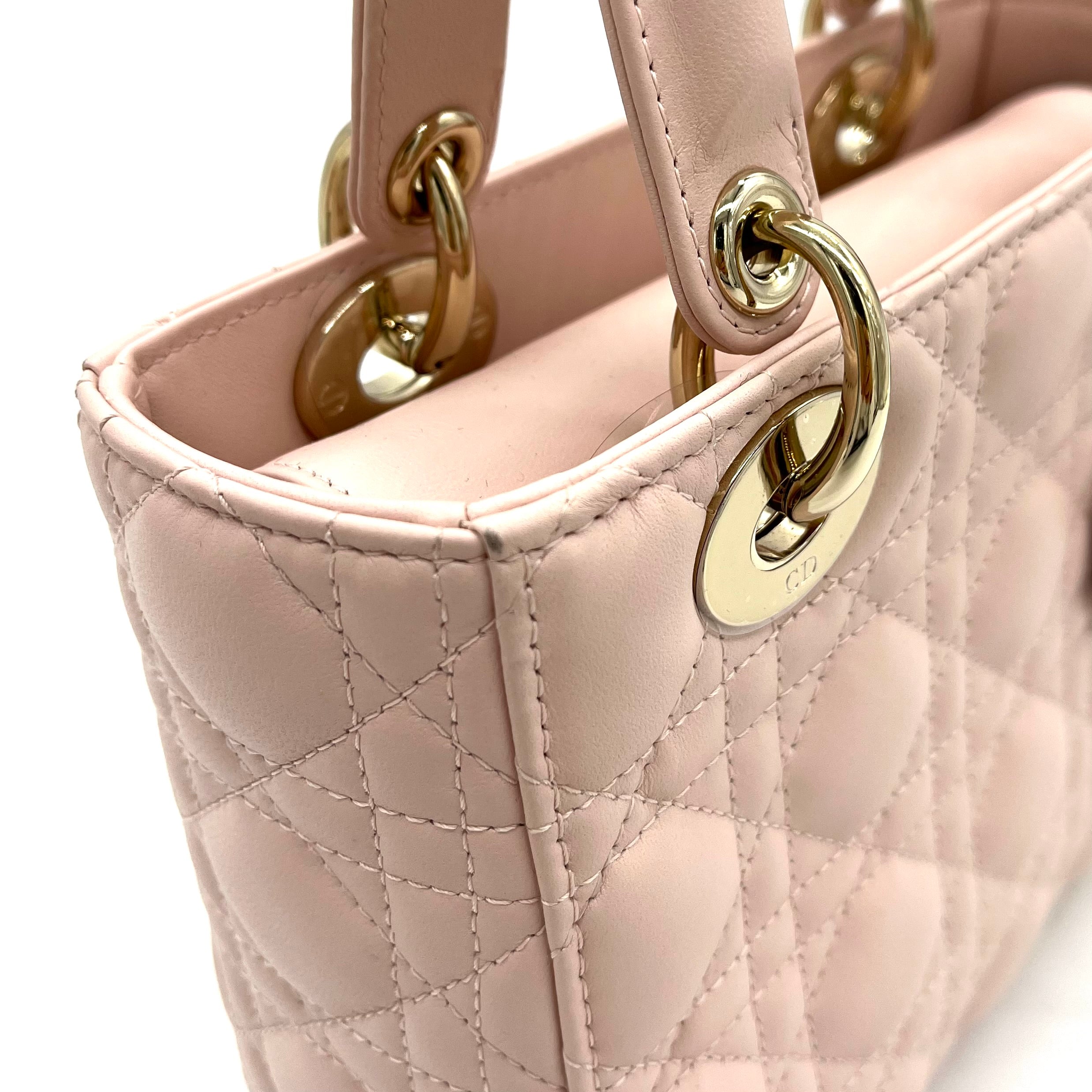 CHRISTIAN DIOR Lambskin Cannage Small My ABCDior Lady Dior Rose Poudre