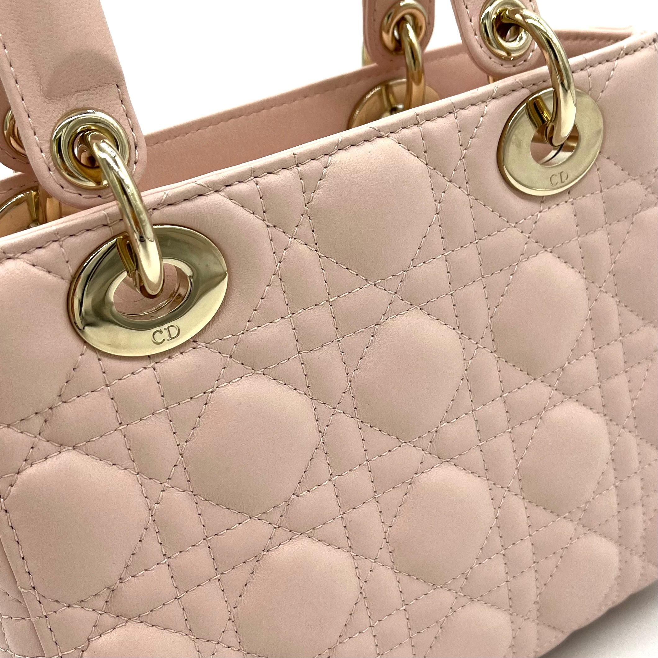 CHRISTIAN DIOR Lambskin Cannage Small My ABCDior Lady Dior Rose Poudre