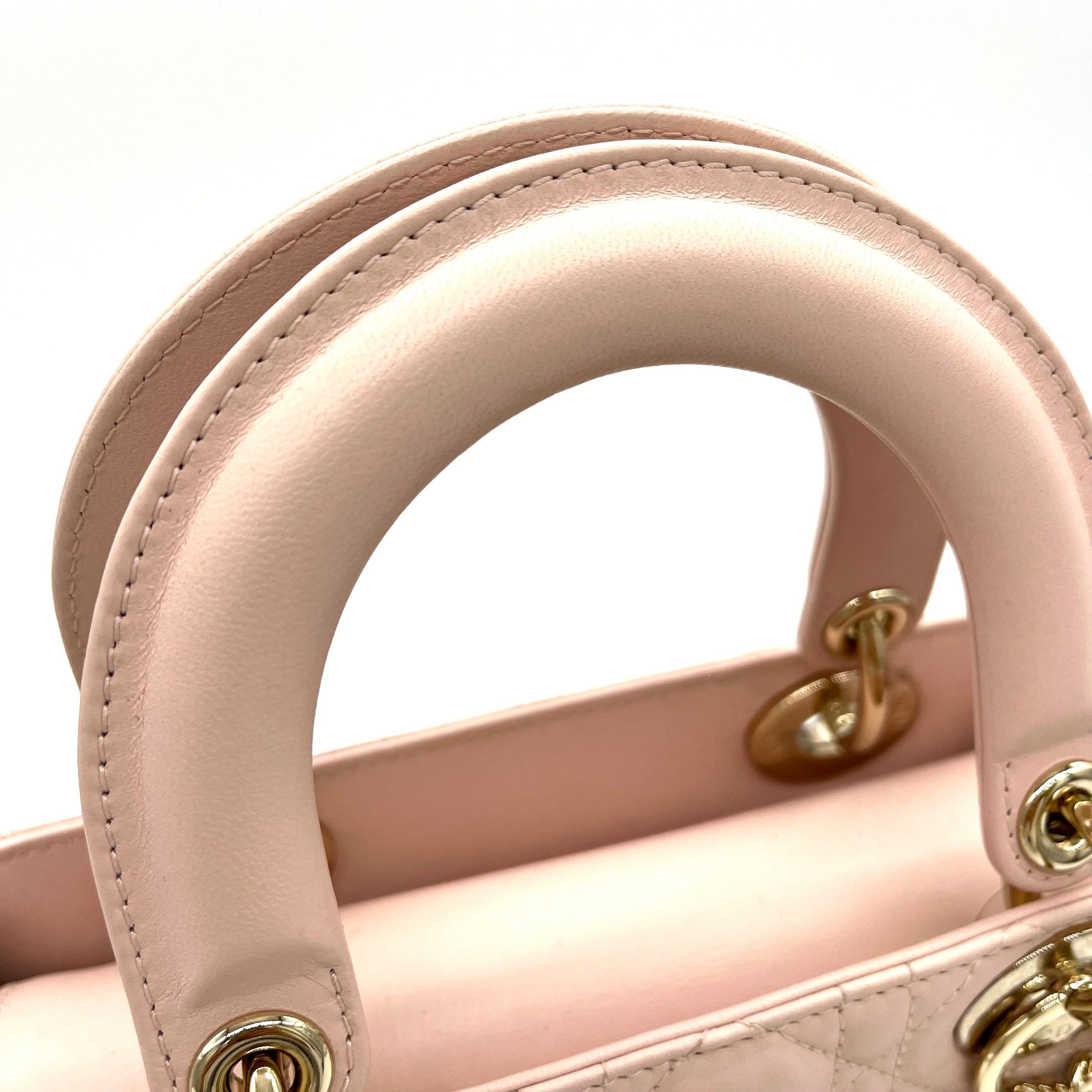 CHRISTIAN DIOR Lambskin Cannage Small My ABCDior Lady Dior Rose Poudre