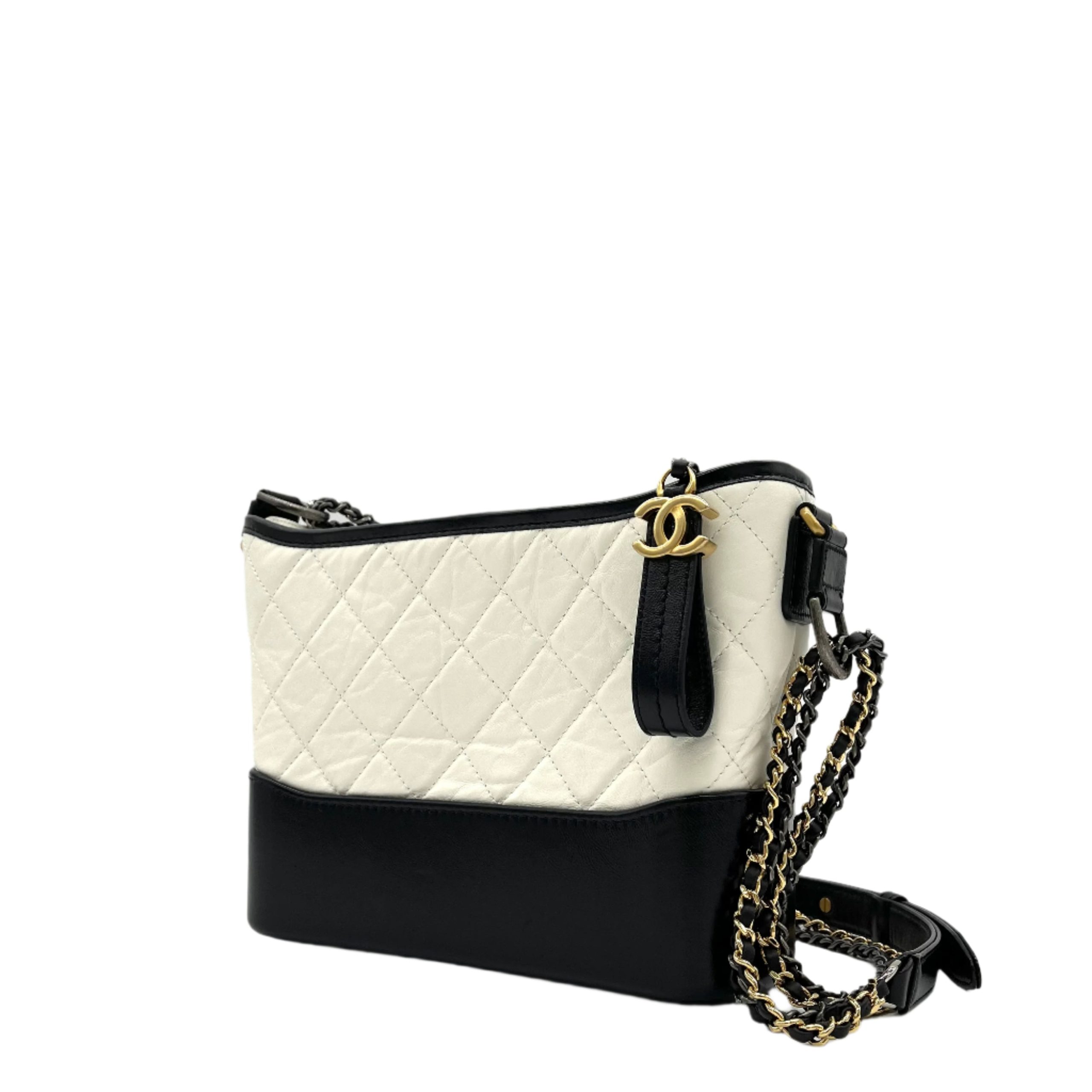 CHANEL Aged Calfskin Quilted Medium Gabrielle Hobo White