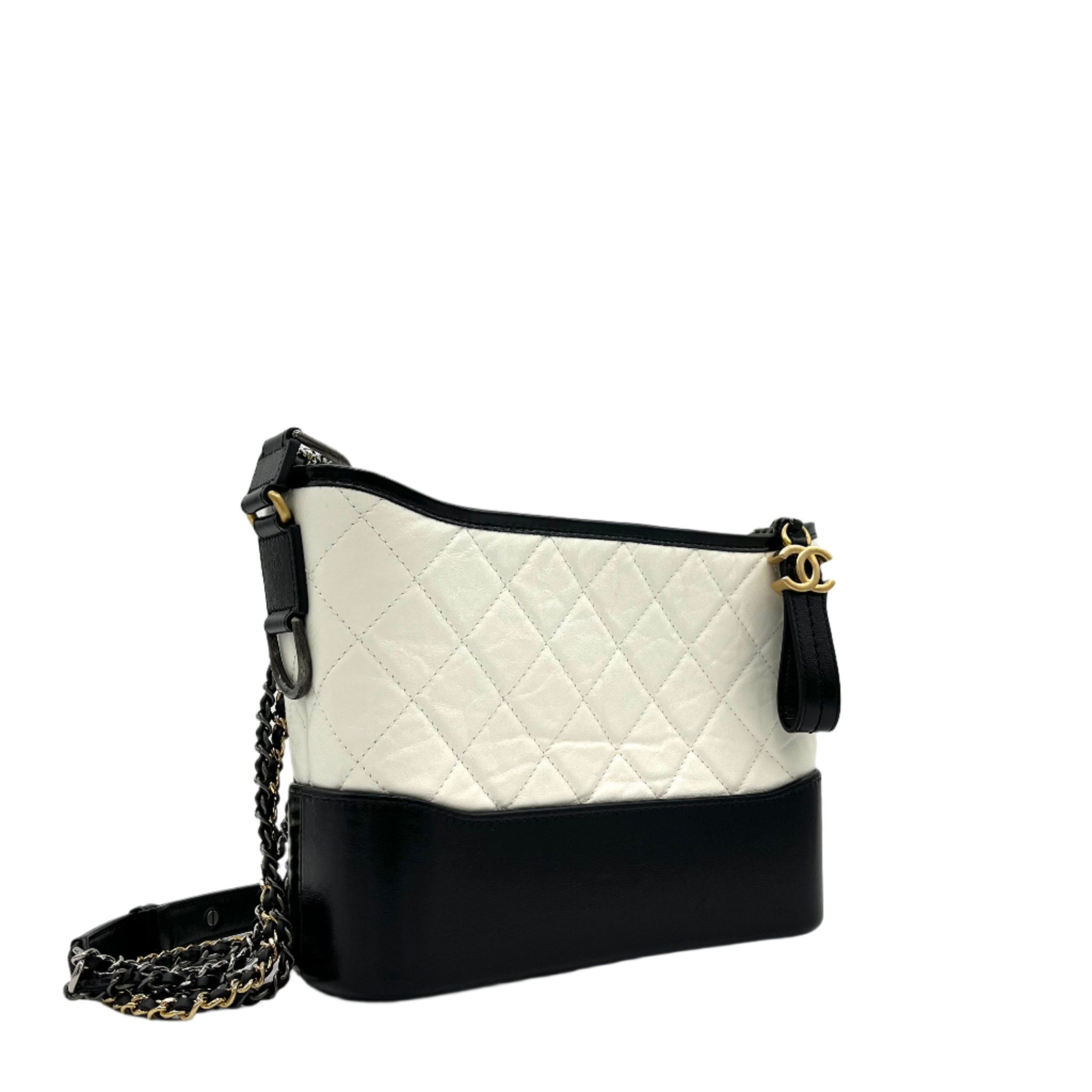 CHANEL Aged Calfskin Quilted Medium Gabrielle Hobo White