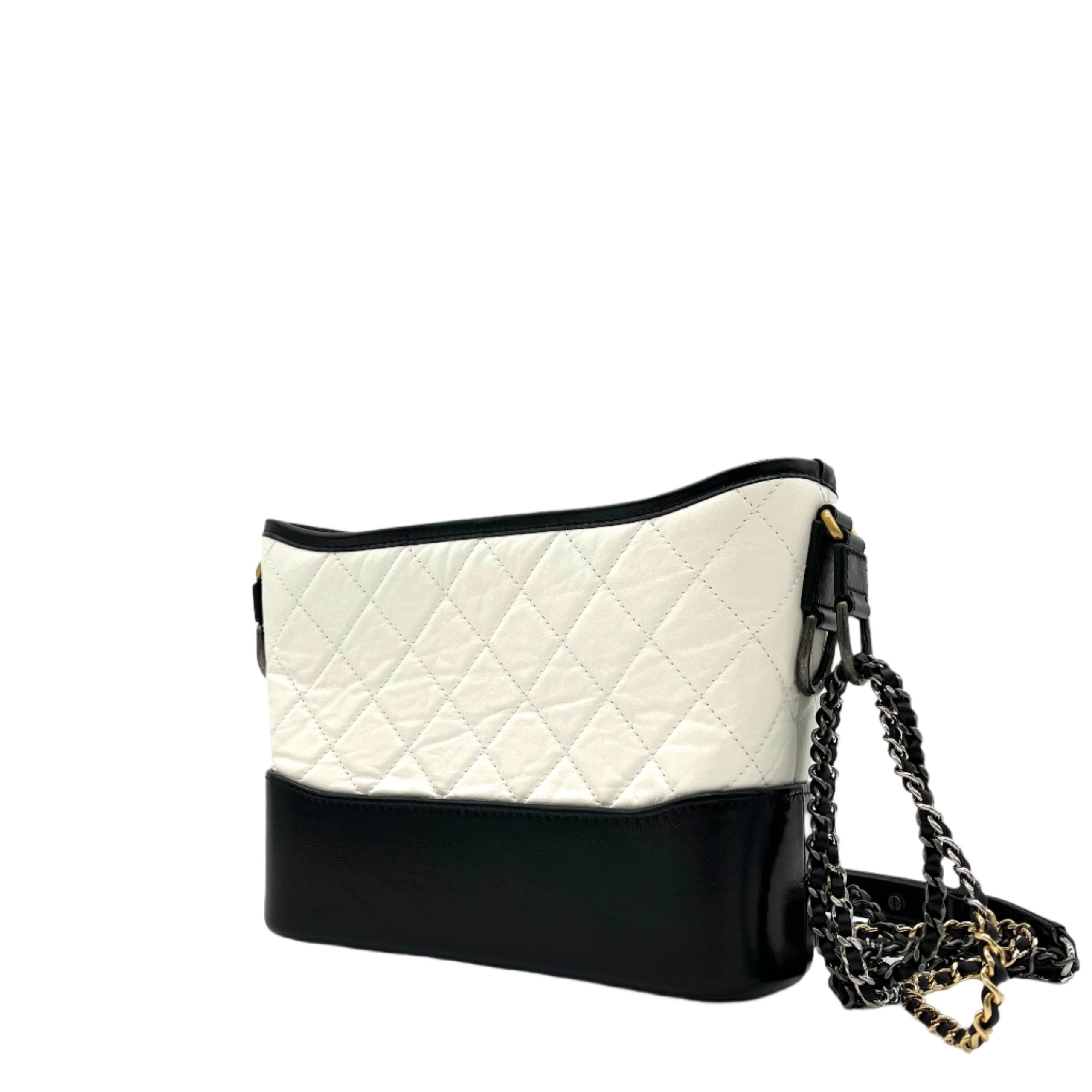 CHANEL Aged Calfskin Quilted Medium Gabrielle Hobo White