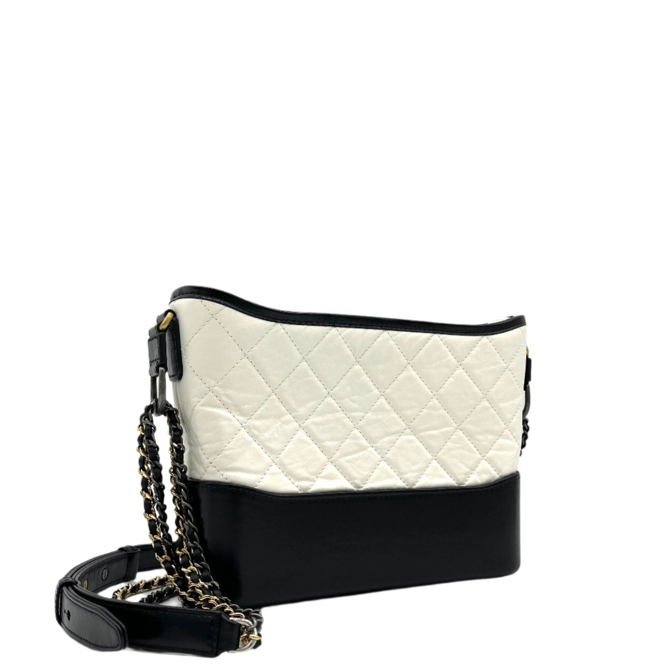 CHANEL Aged Calfskin Quilted Medium Gabrielle Hobo White